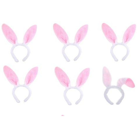 Wanna Party Decoration Plush Bunny Ears Hairbands- Pack of 6 Easter Party Headbands