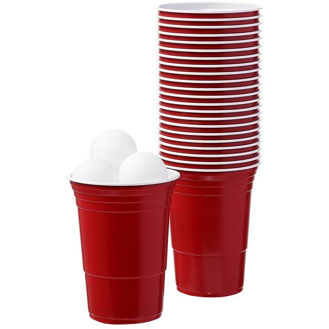 Wanna Party 16 oz Disposable Beer Pong Glasses Party Cups 20 pack -Red