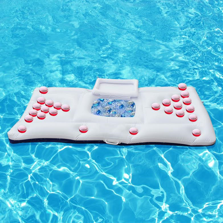 Wanna Party Floating Inflatable Beer Pong Pool Float with Built in Cooler Great for Pool Parties.Over 6 feet