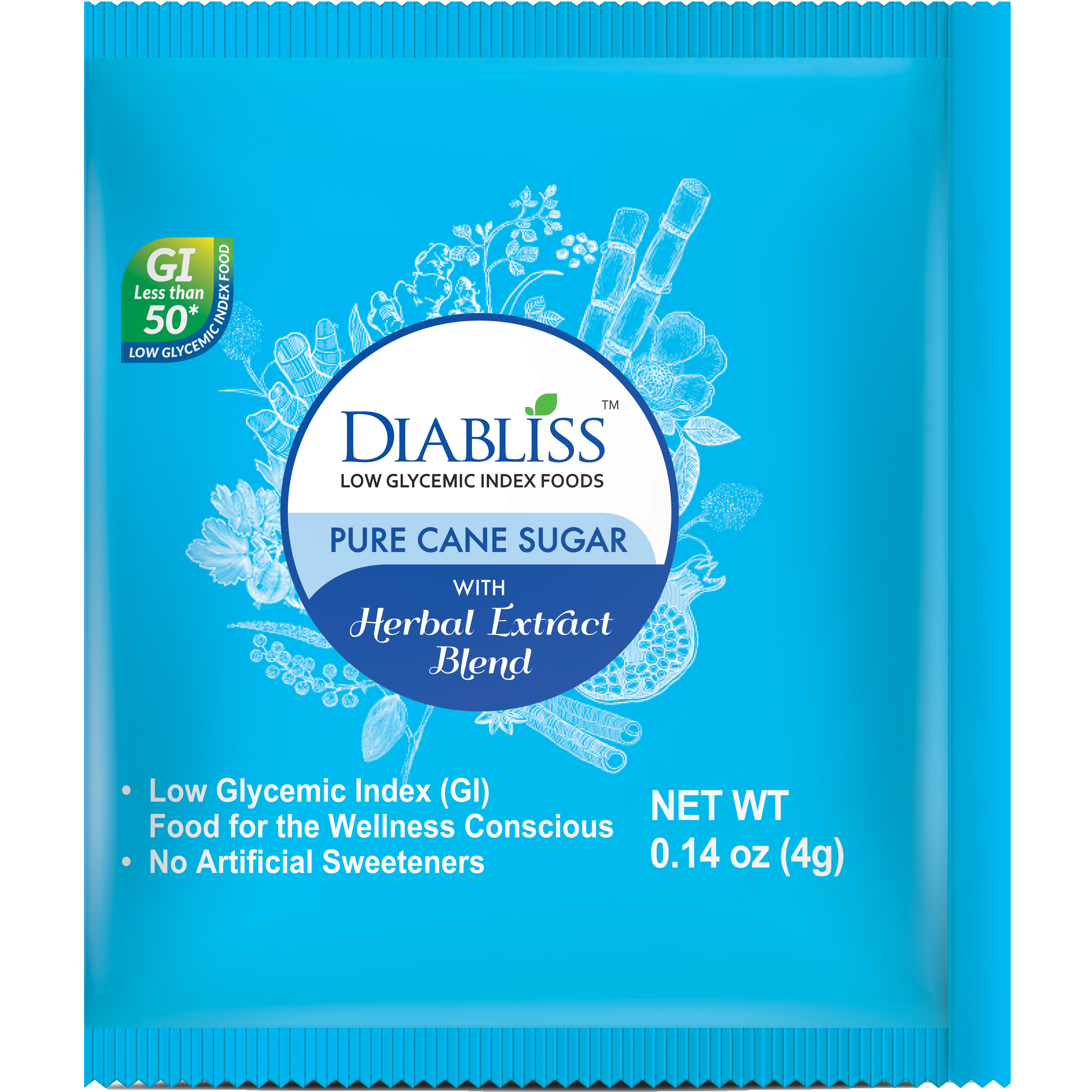 Pure Cane Sugar with Herbal Extract Blend - Individual Sachets - 50 ct