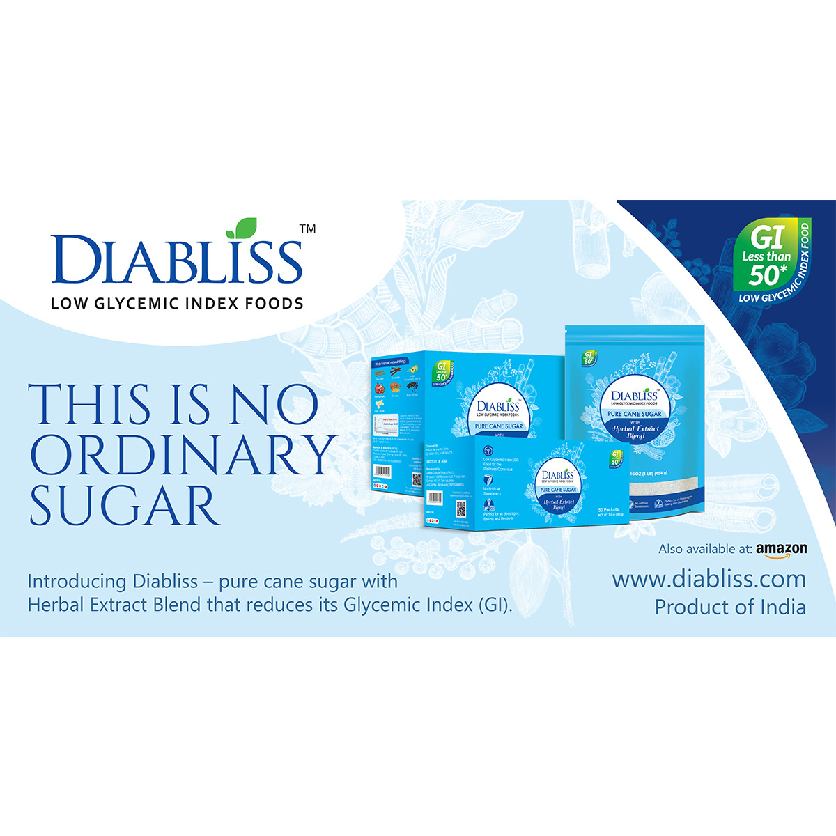 Pure Cane Sugar with Herbal Extract Blend - Individual Sachets - 100 ct