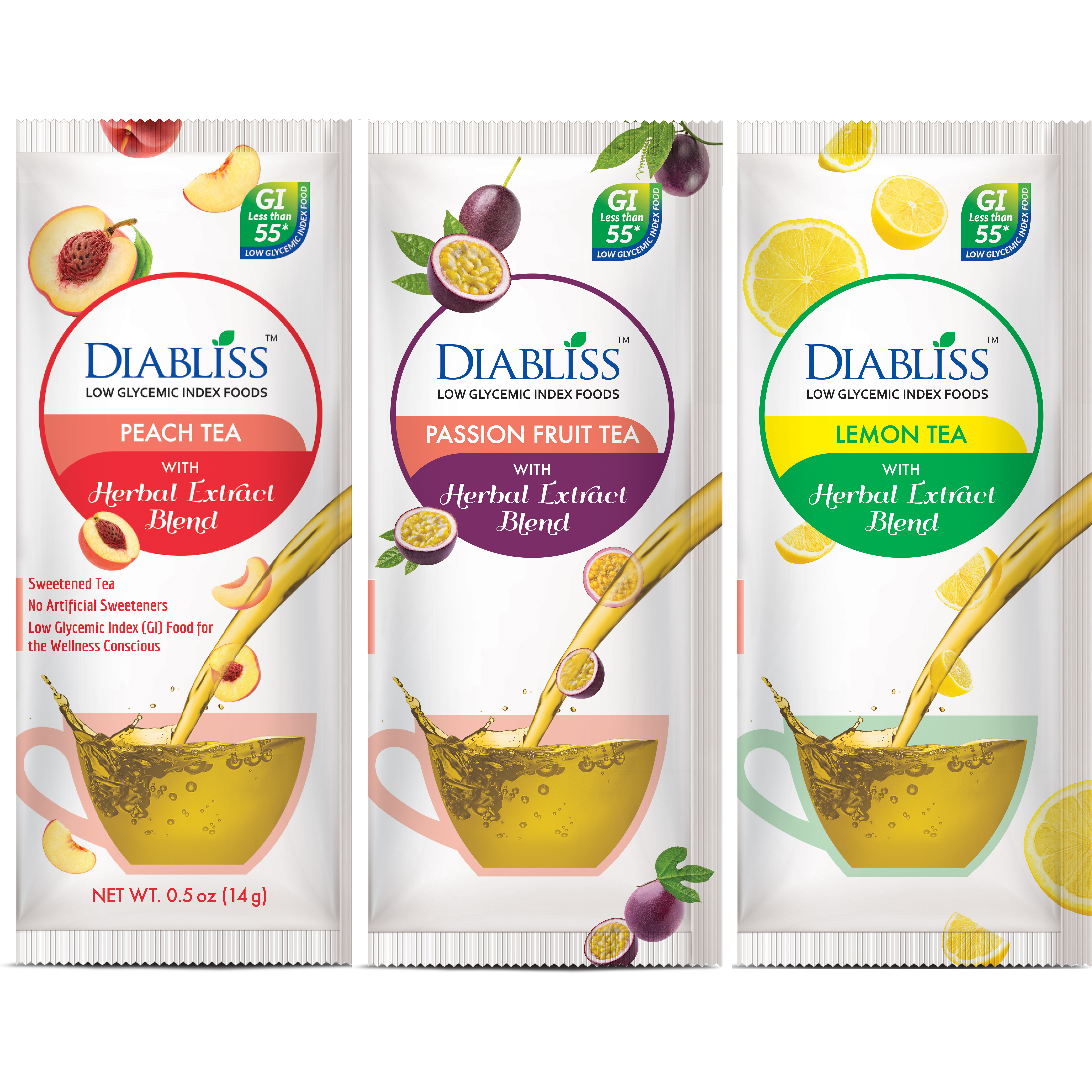 Fruit Black Tea Premix Variety Pack -  Lemon, Peach & Passion Fruit - Low Glycemic Index - 24 ct