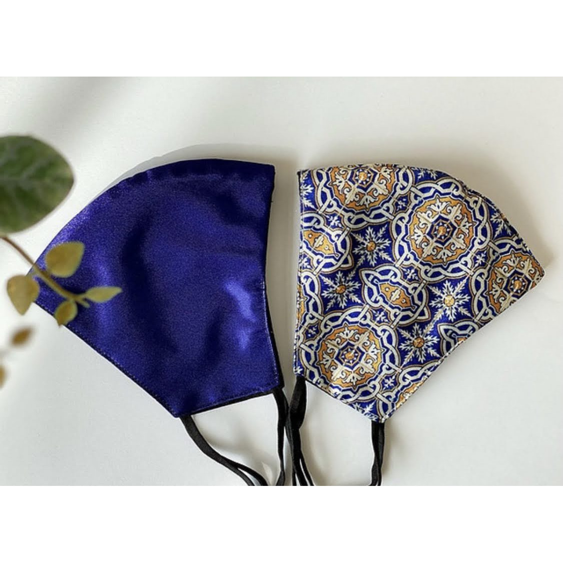 Satin Face Mask Pair with Nose Wire & Filter Pocket - Set of 2 (Color Azure- Dark Blue)