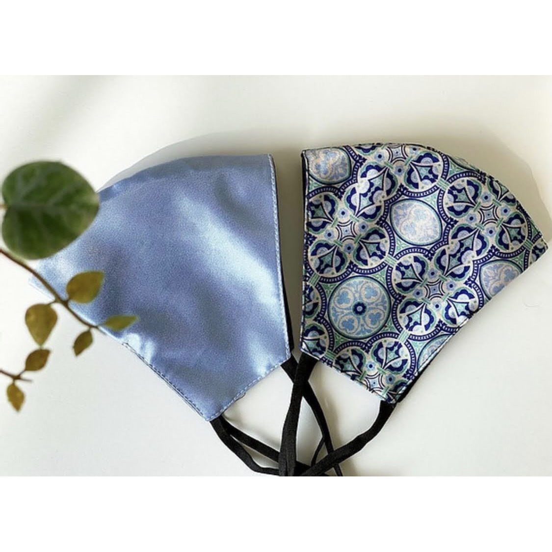 Satin Face Mask Pair with Nose Wire & Filter Pocket - Set of 2 (Color Sky- Light Blue)