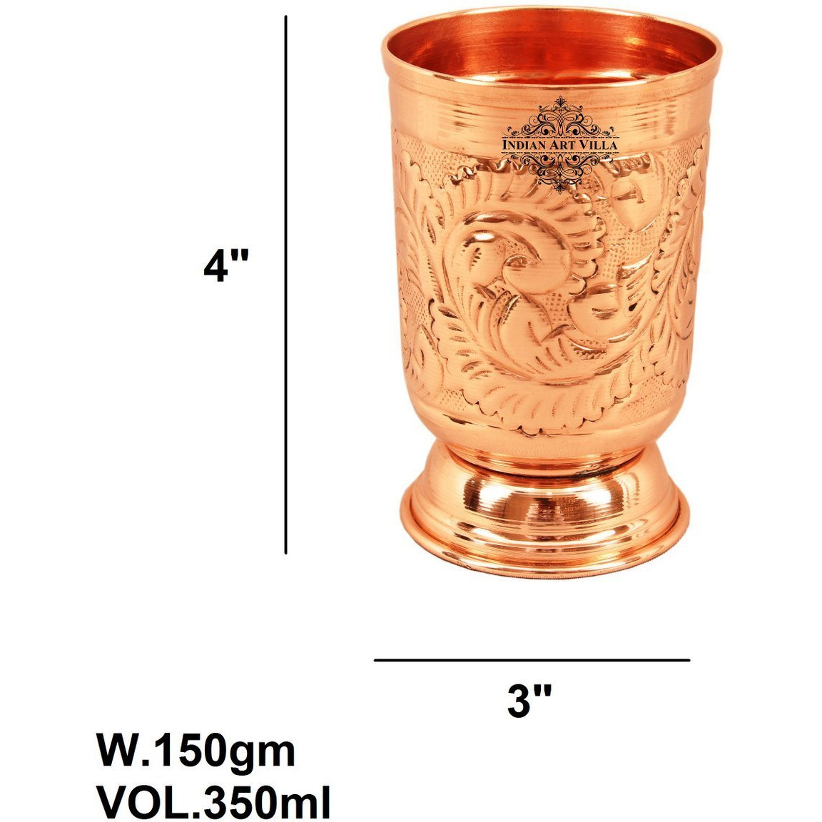 IndianArtVilla Copper Designer Glass (with Bottom) 10 Oz