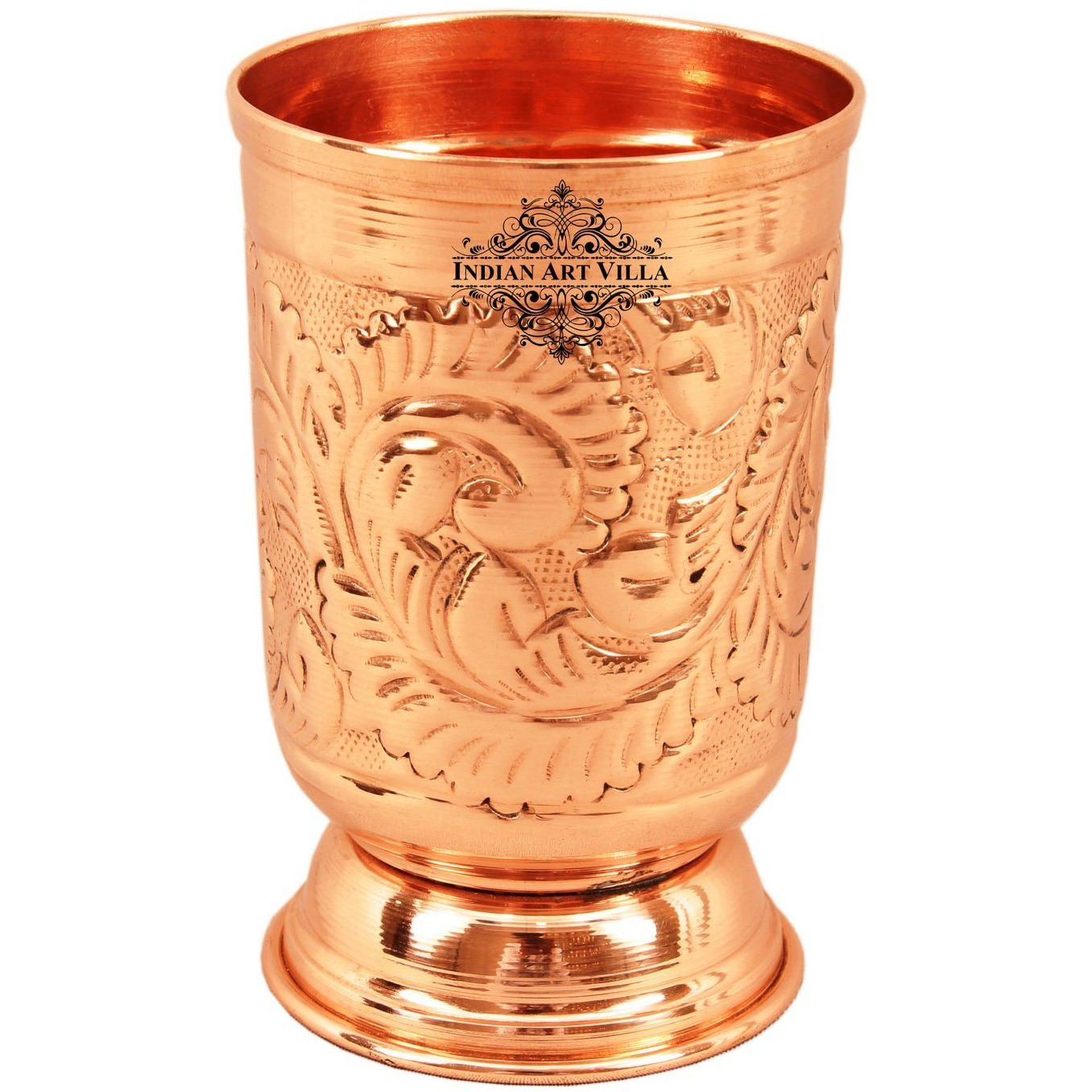IndianArtVilla Copper Designer Glass (with Bottom) 10 Oz