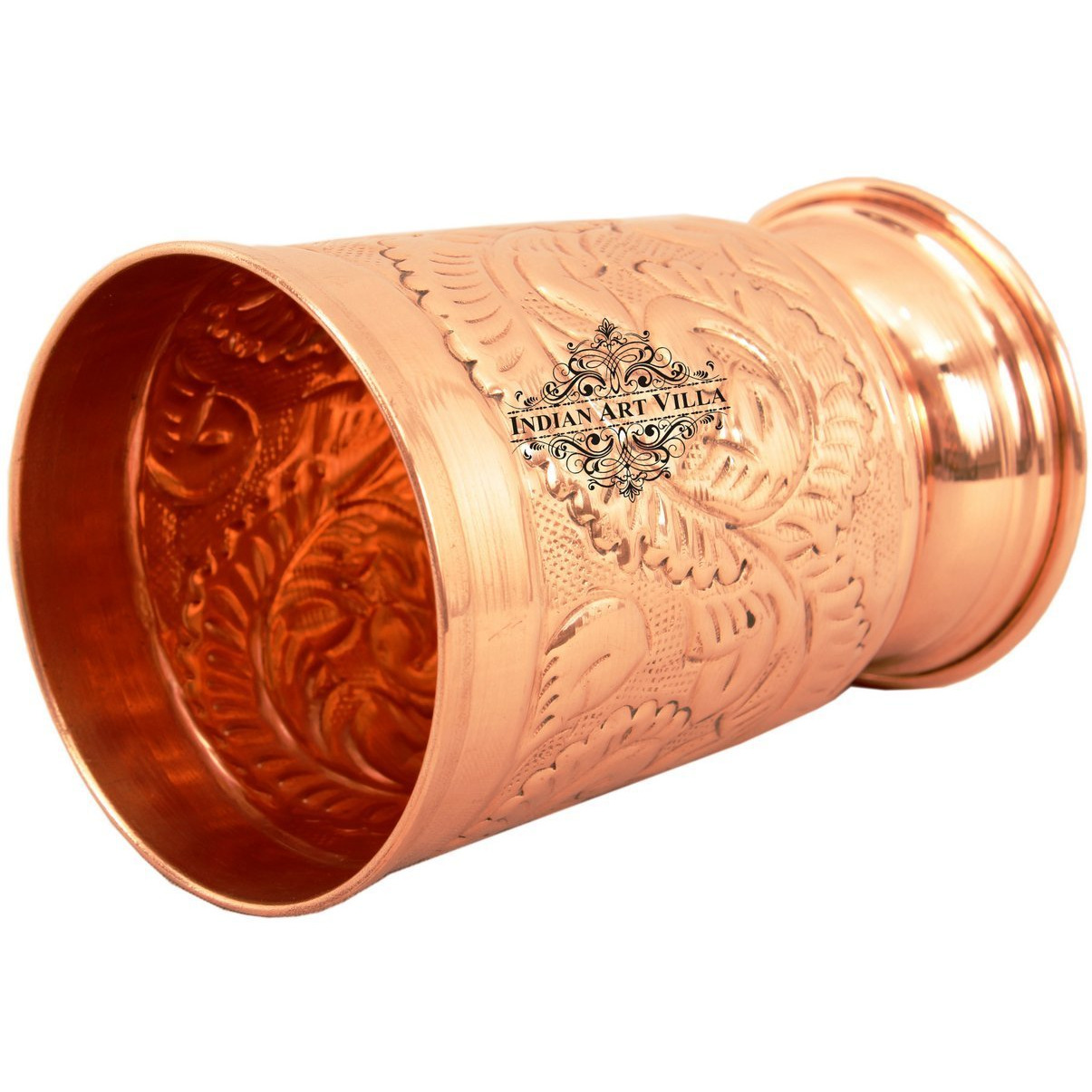 IndianArtVilla Copper Designer Glass (with Bottom) 10 Oz