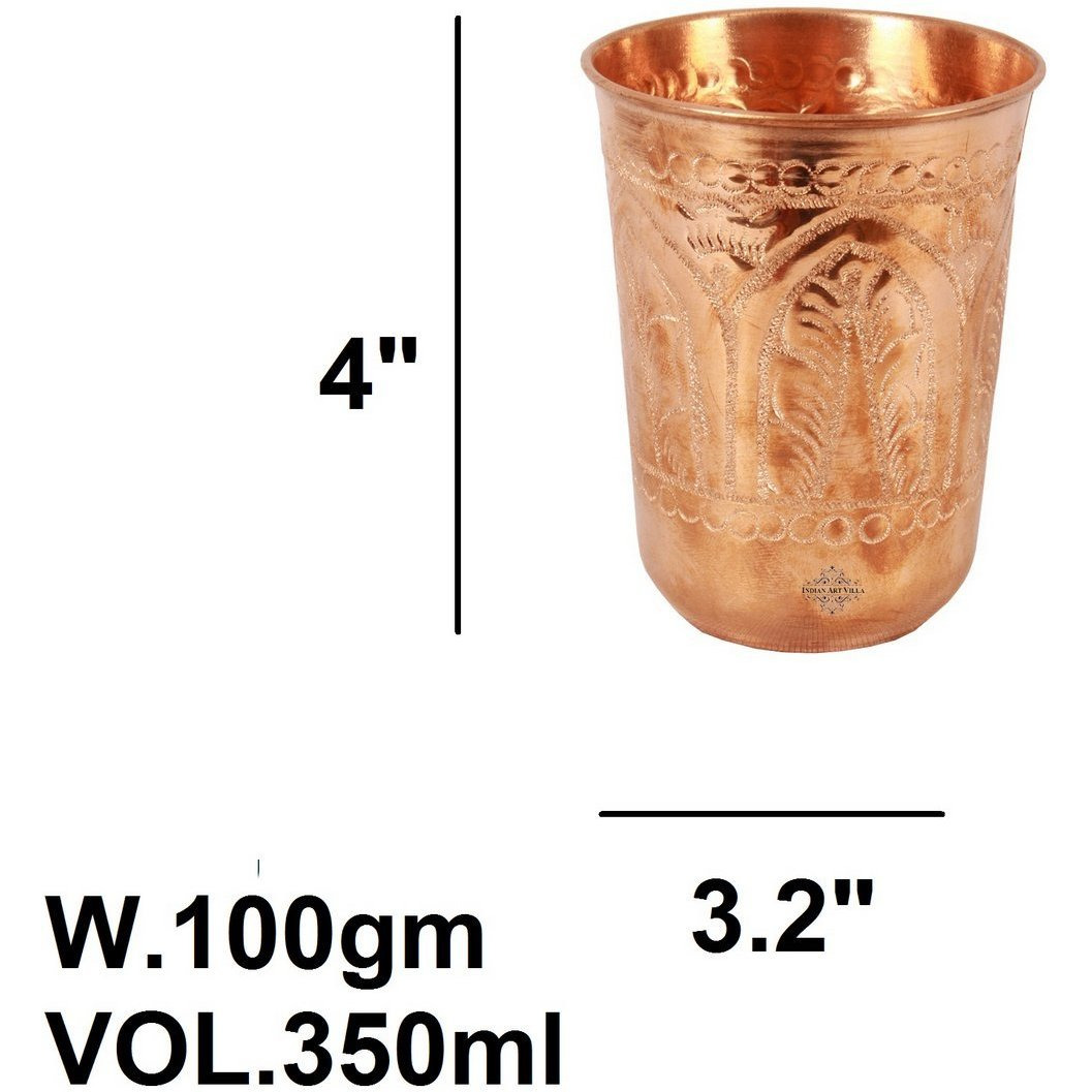 IndianArtVilla Copper Glass Tumbler Regular Leaf Design 11 Oz