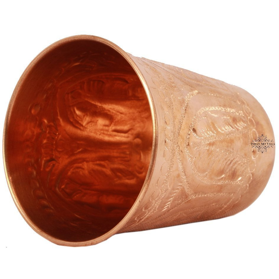 IndianArtVilla Copper Glass Tumbler Regular Leaf Design 11 Oz