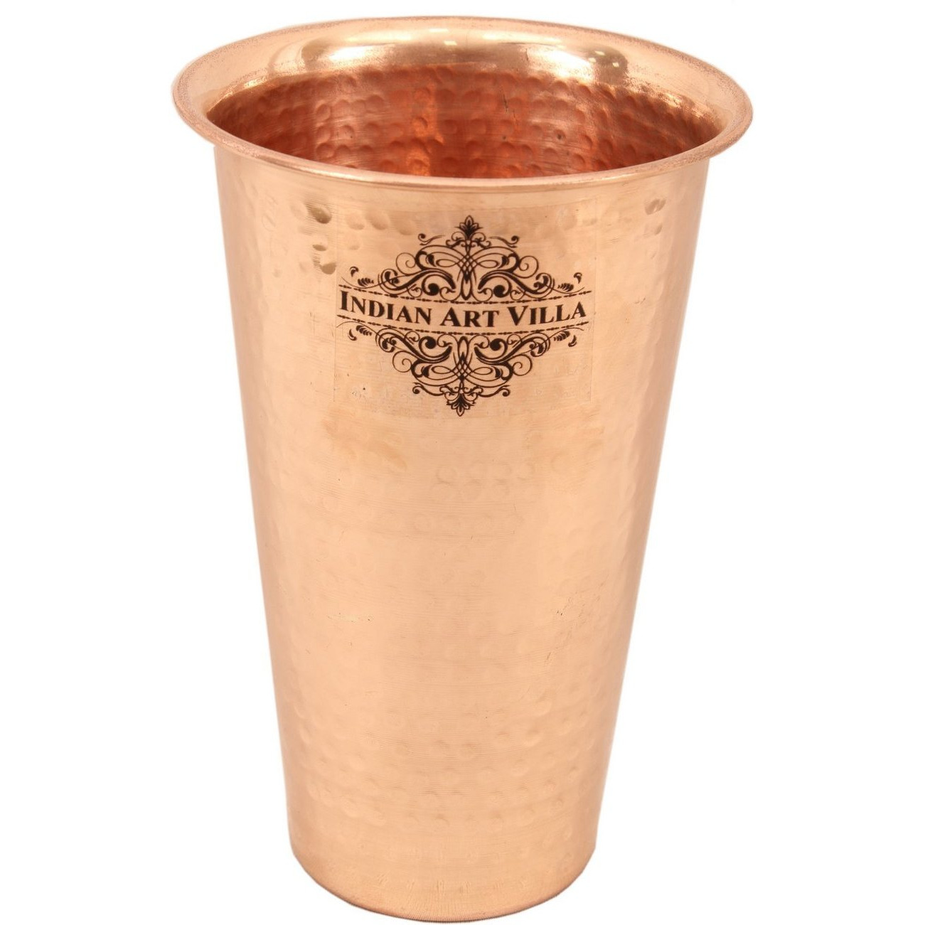 IndianArtVilla Big Copper Hammered Design Glass Tumbler 18 Oz