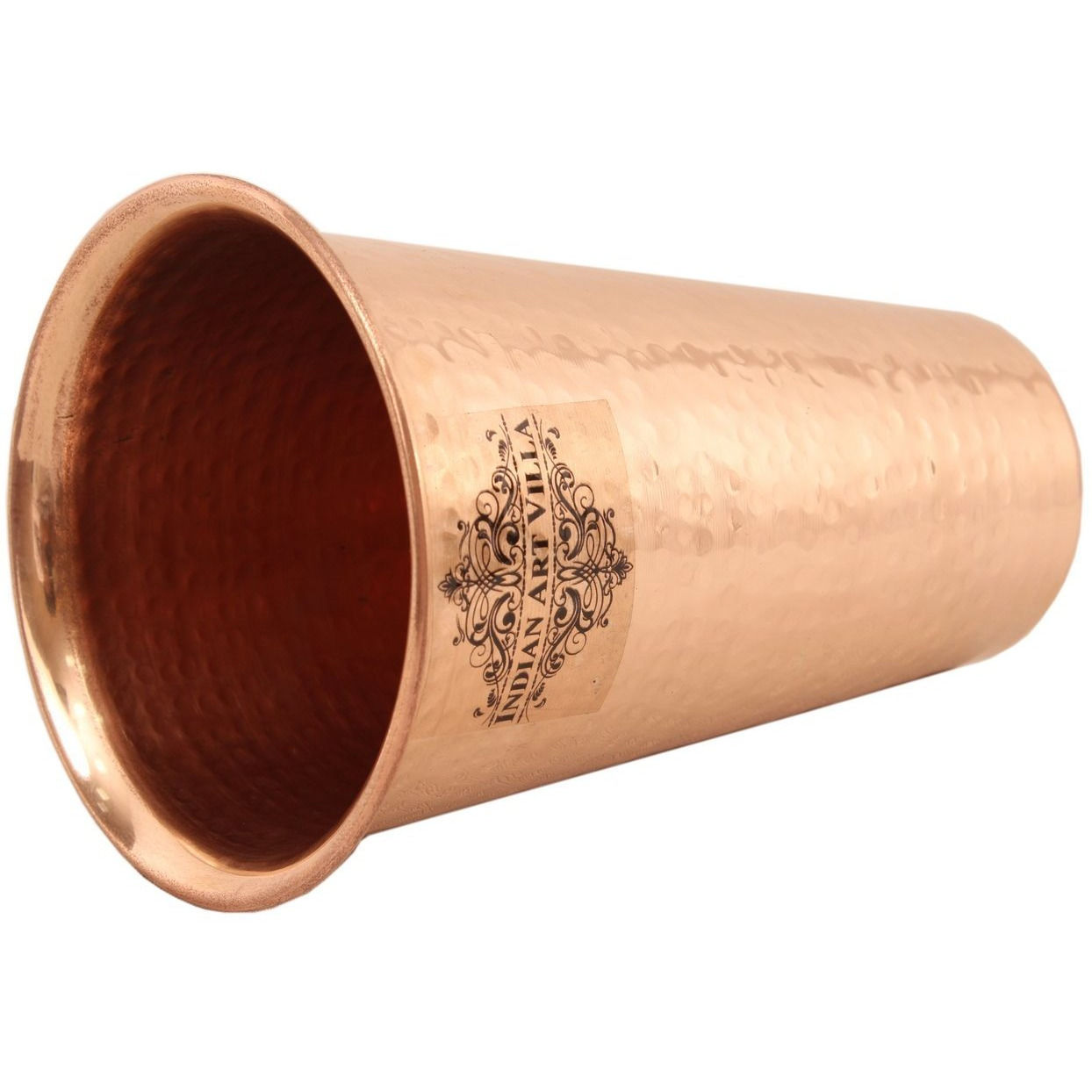 IndianArtVilla Big Copper Hammered Design Glass Tumbler 18 Oz