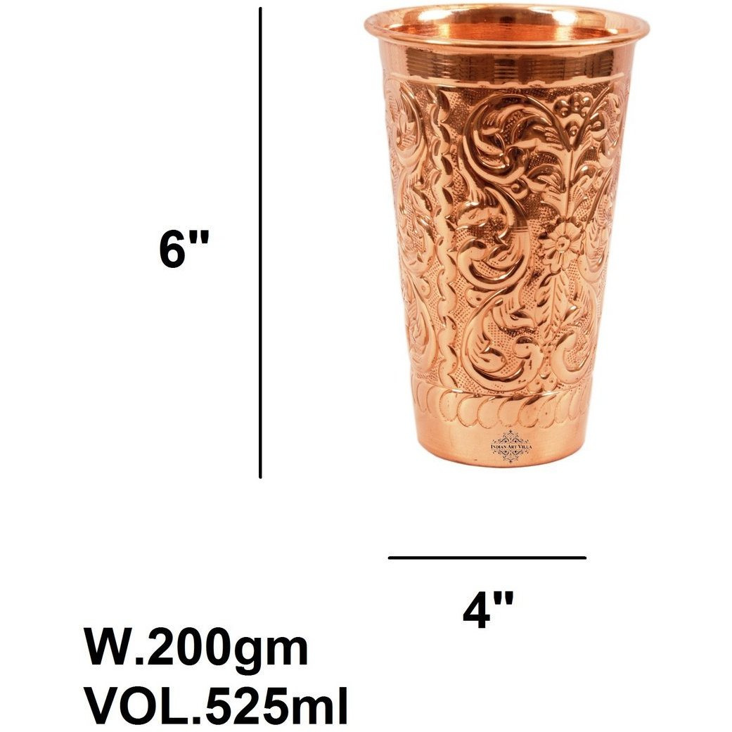 IndianArtVilla Big Copper Designer Glass Tumbler 17 Oz