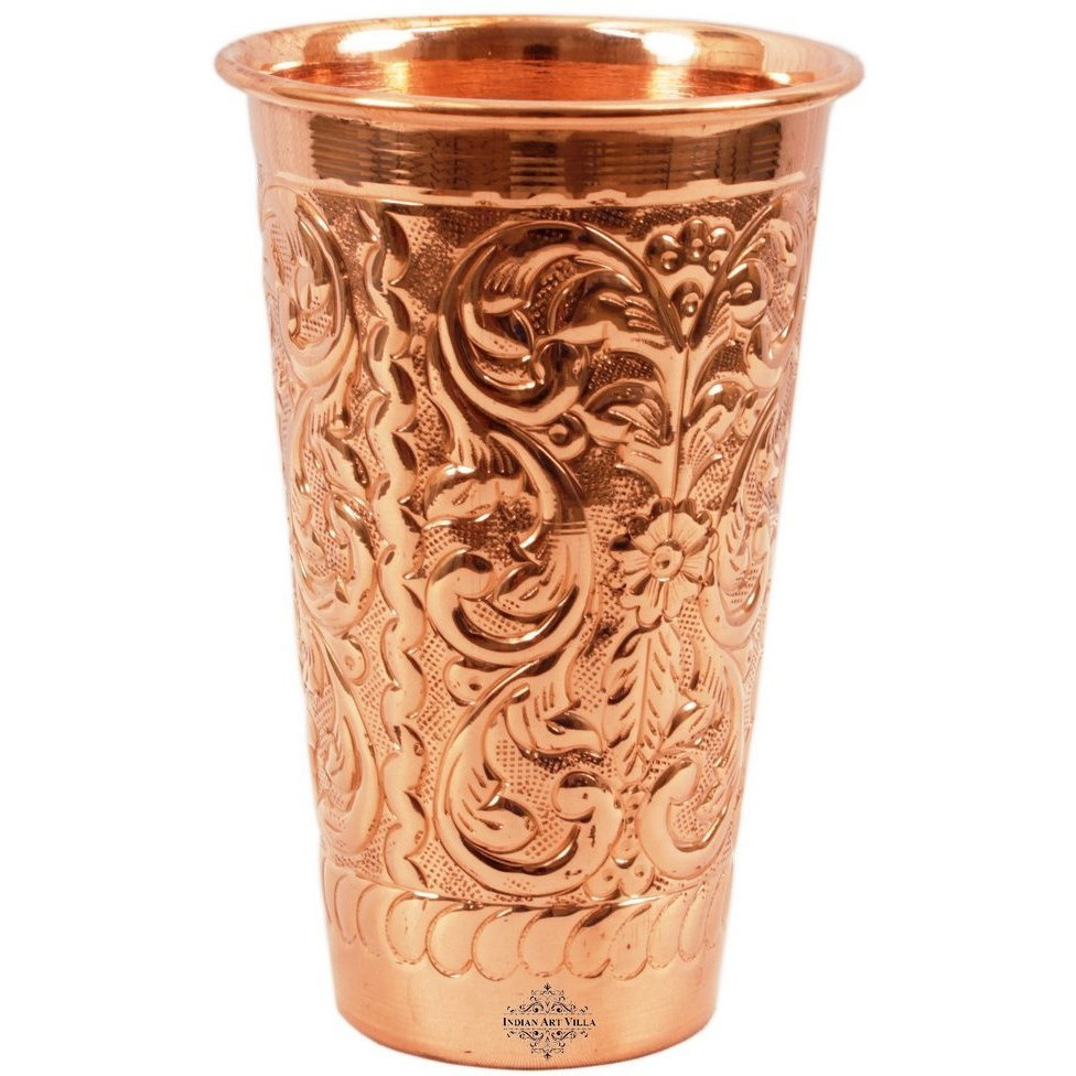 IndianArtVilla Big Copper Designer Glass Tumbler 17 Oz