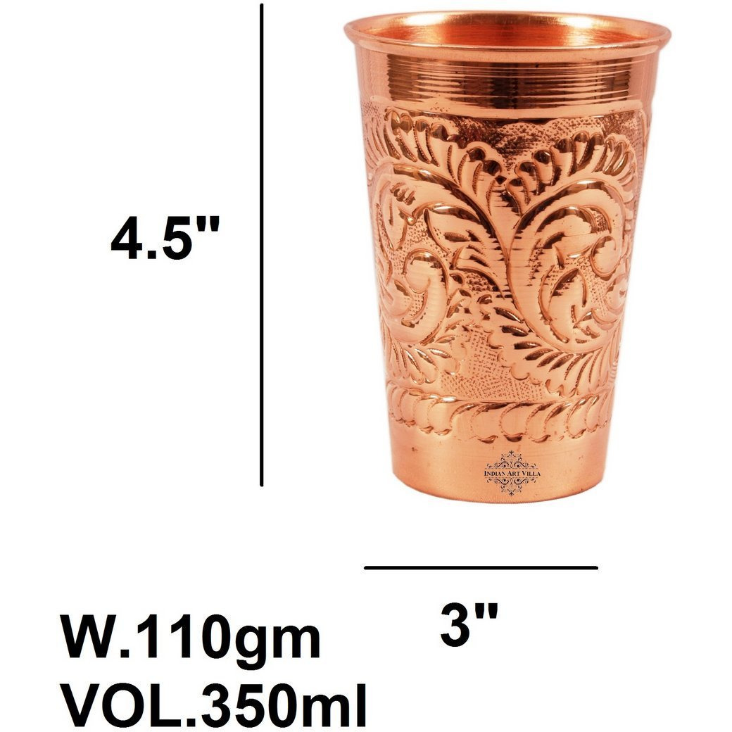 IndianArtVilla Copper Designer Glass Tumbler 11 Oz