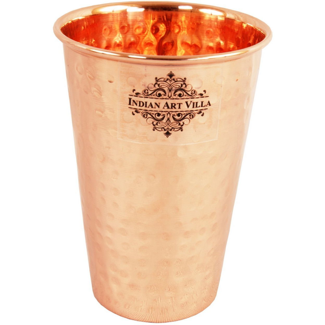 IndianArtVilla Pure Copper Medium Hammered Design Glass Tumbler 10 Oz
