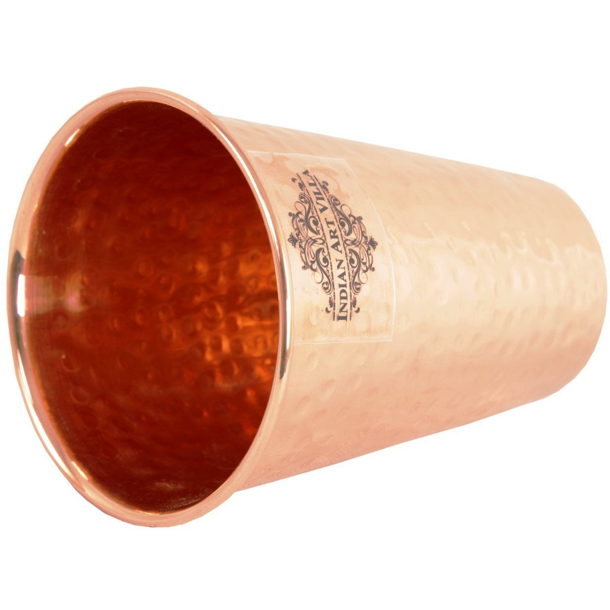 IndianArtVilla Pure Copper Medium Hammered Design Glass Tumbler 10 Oz