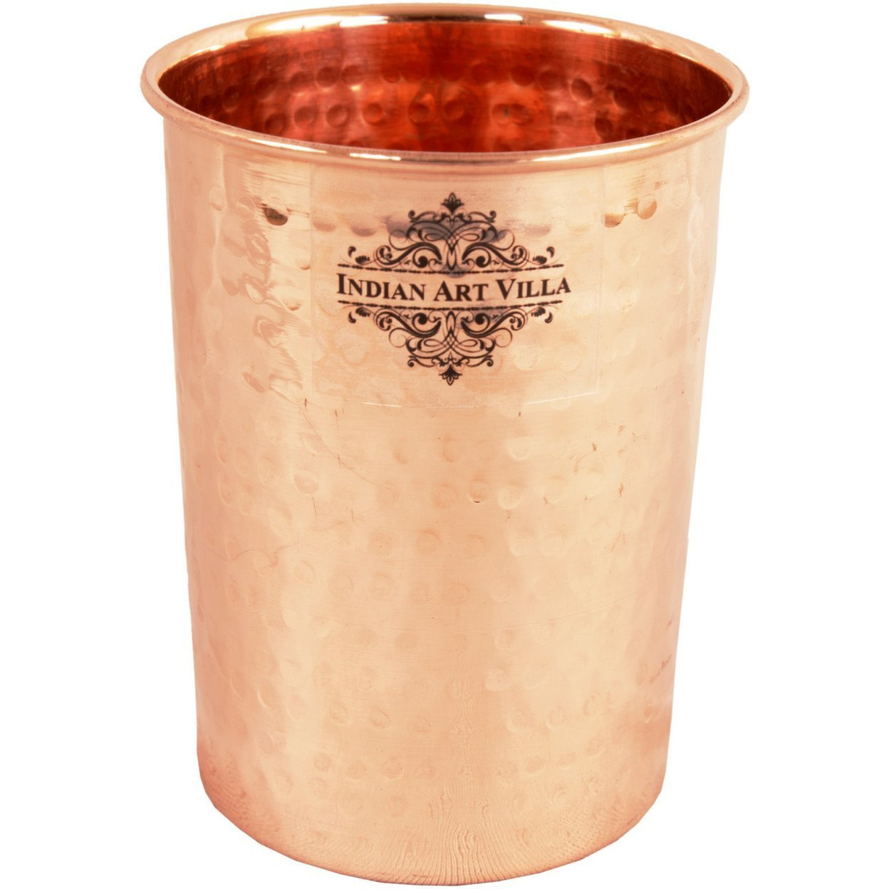 IndianArtVilla Pure Copper Large Flate Hammered Design Glass 10 Oz