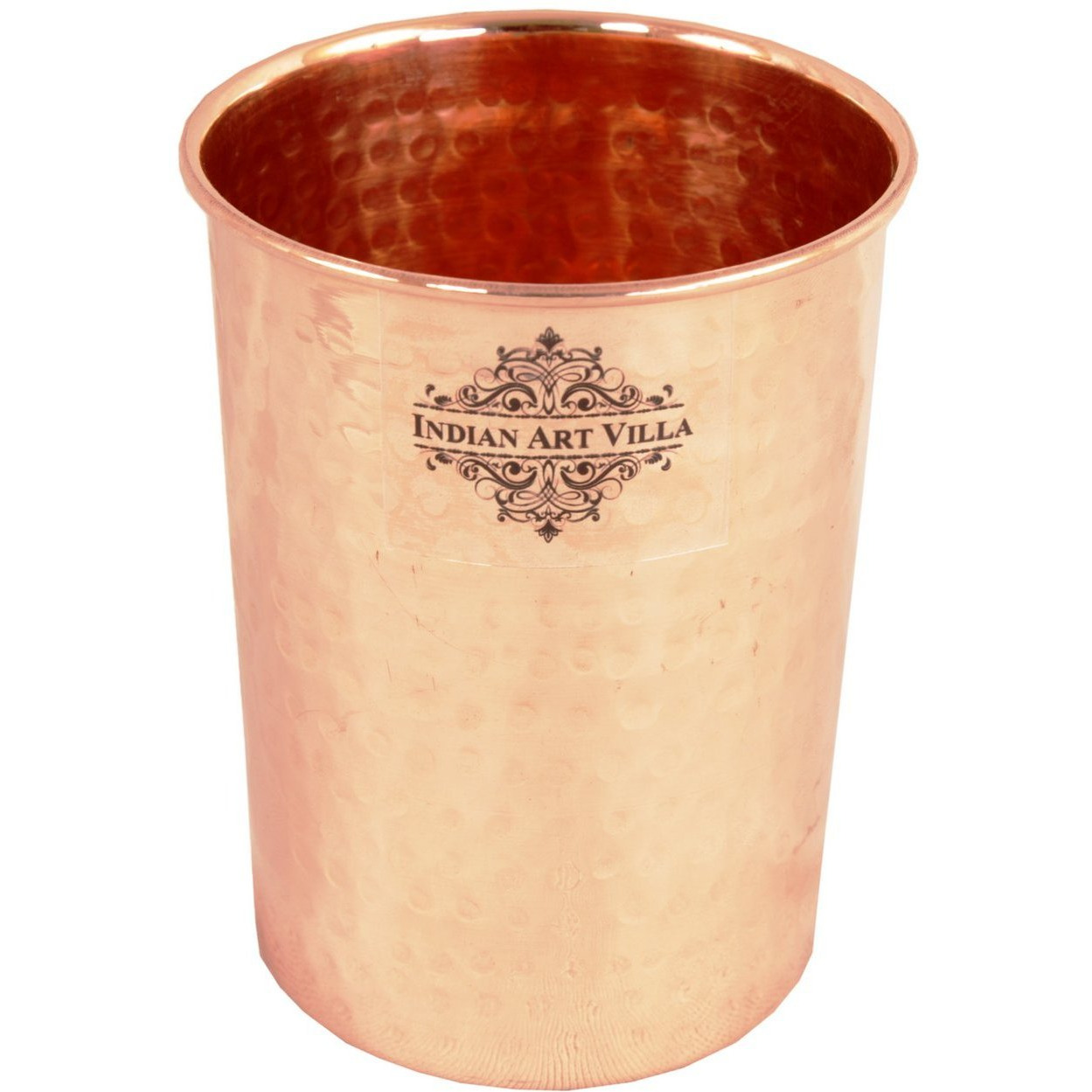 IndianArtVilla Pure Copper Large Flate Hammered Design Glass 10 Oz