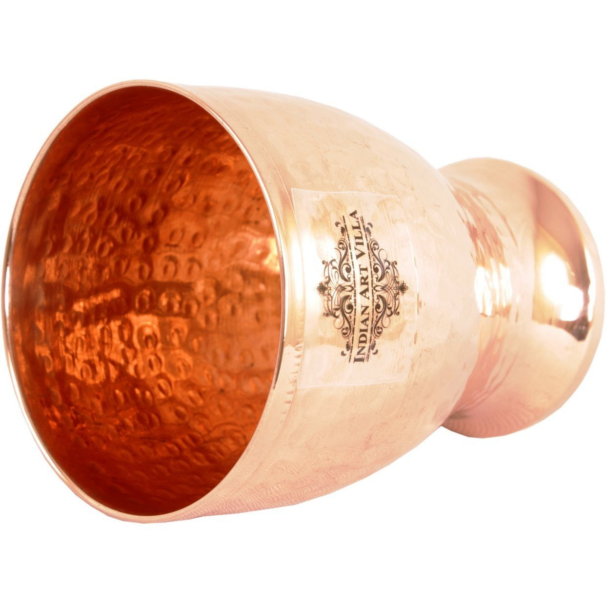 IndianArtVilla Pure Copper Hammered Design Glass Tumbler (Chauda Matha) 12 Oz