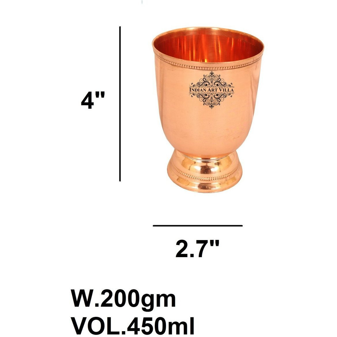 IndianArtVilla Pure Copper Wine Cocktail Whisky Bar Glass Tumbler 15 Oz