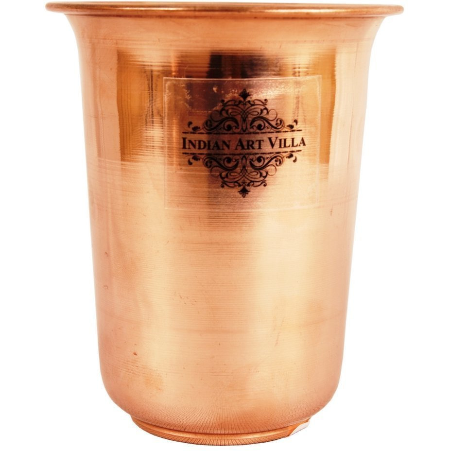 IndianArtVilla Pure Copper Plain Design Glass Goblet Tumbler 10 Oz