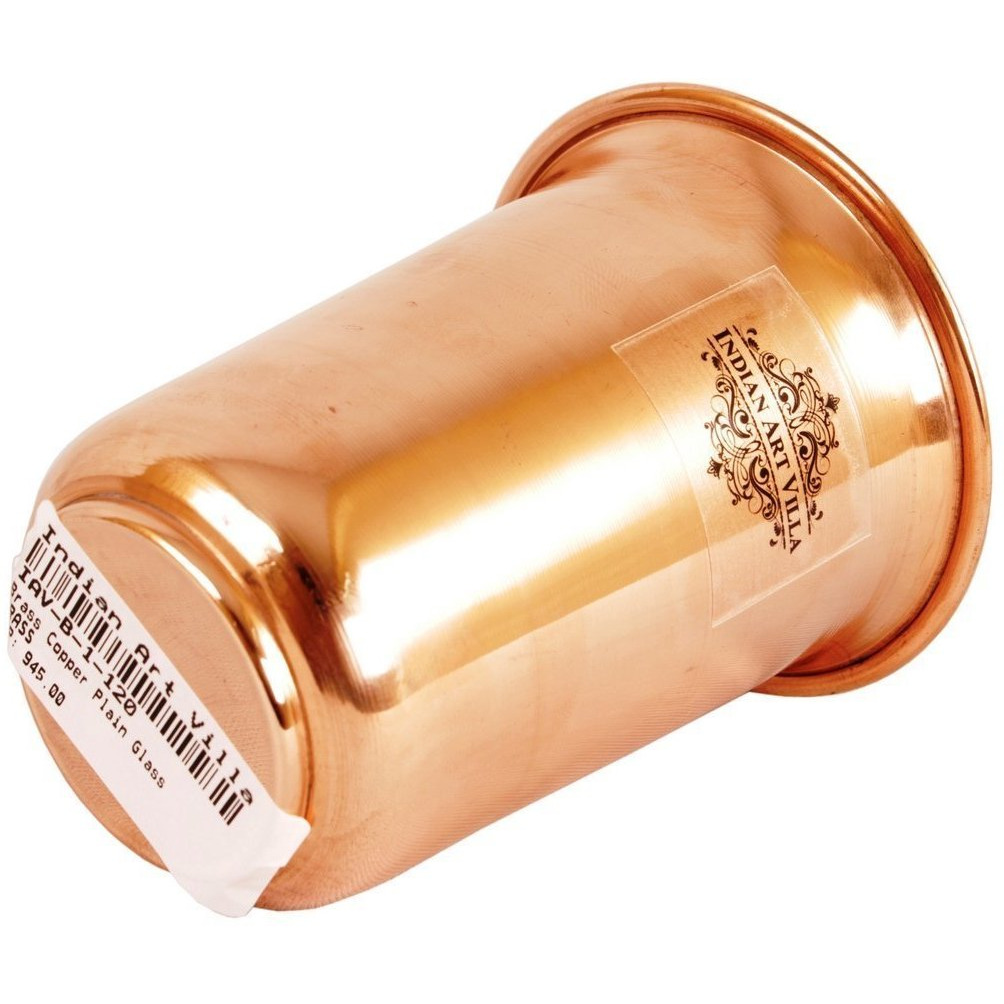 IndianArtVilla Pure Copper Plain Design Glass Goblet Tumbler 10 Oz