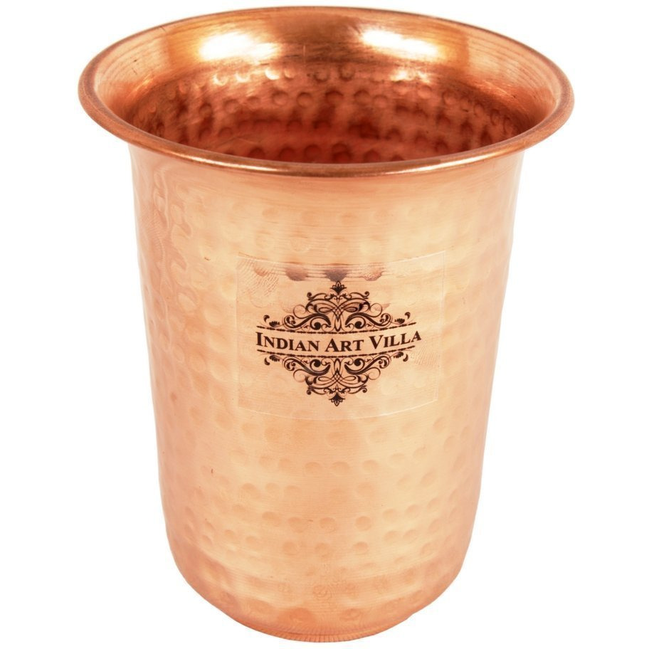 IndianArtVilla Pure Copper Hammered Design Glass Goblet Tumbler 10 Oz