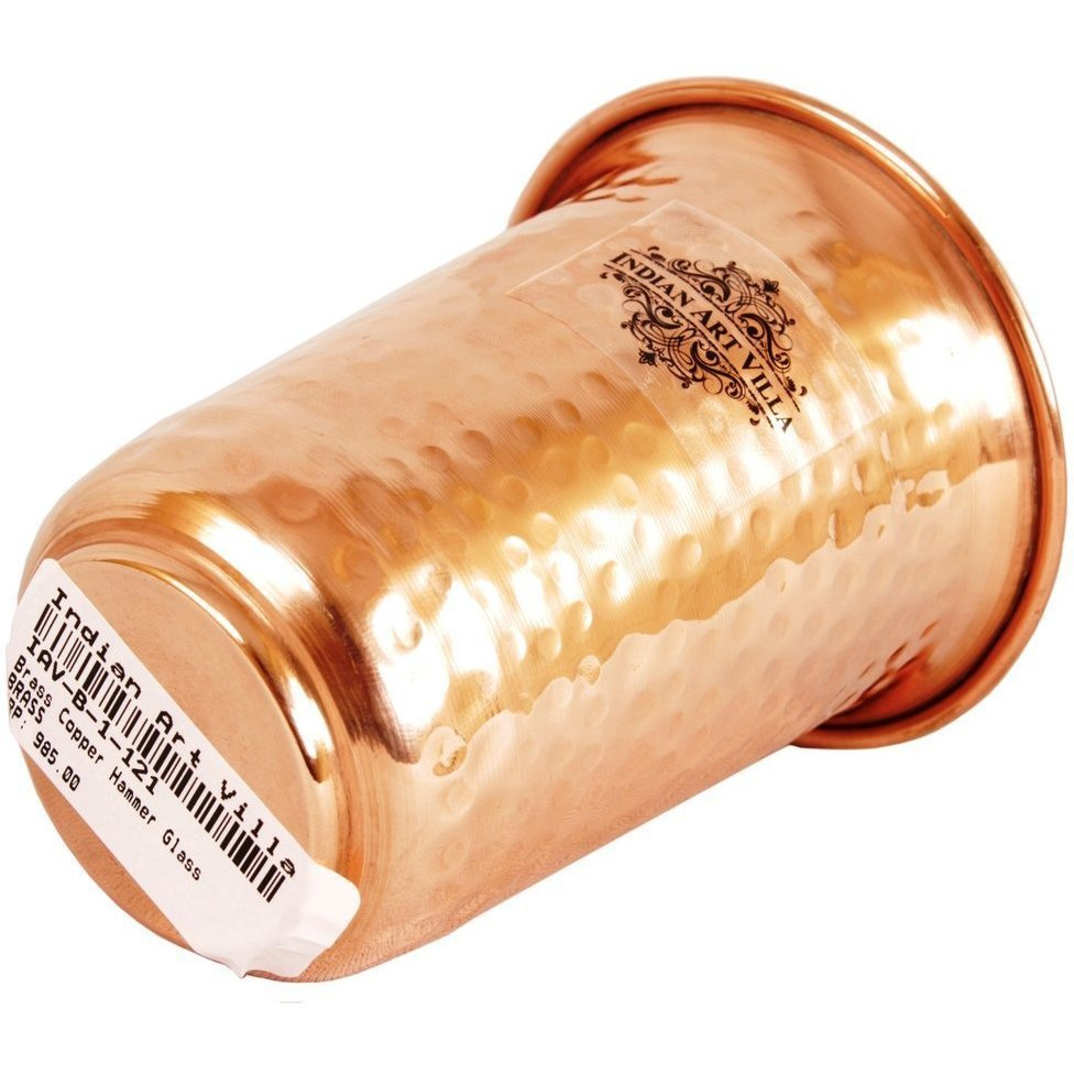 IndianArtVilla Pure Copper Hammered Design Glass Goblet Tumbler 10 Oz