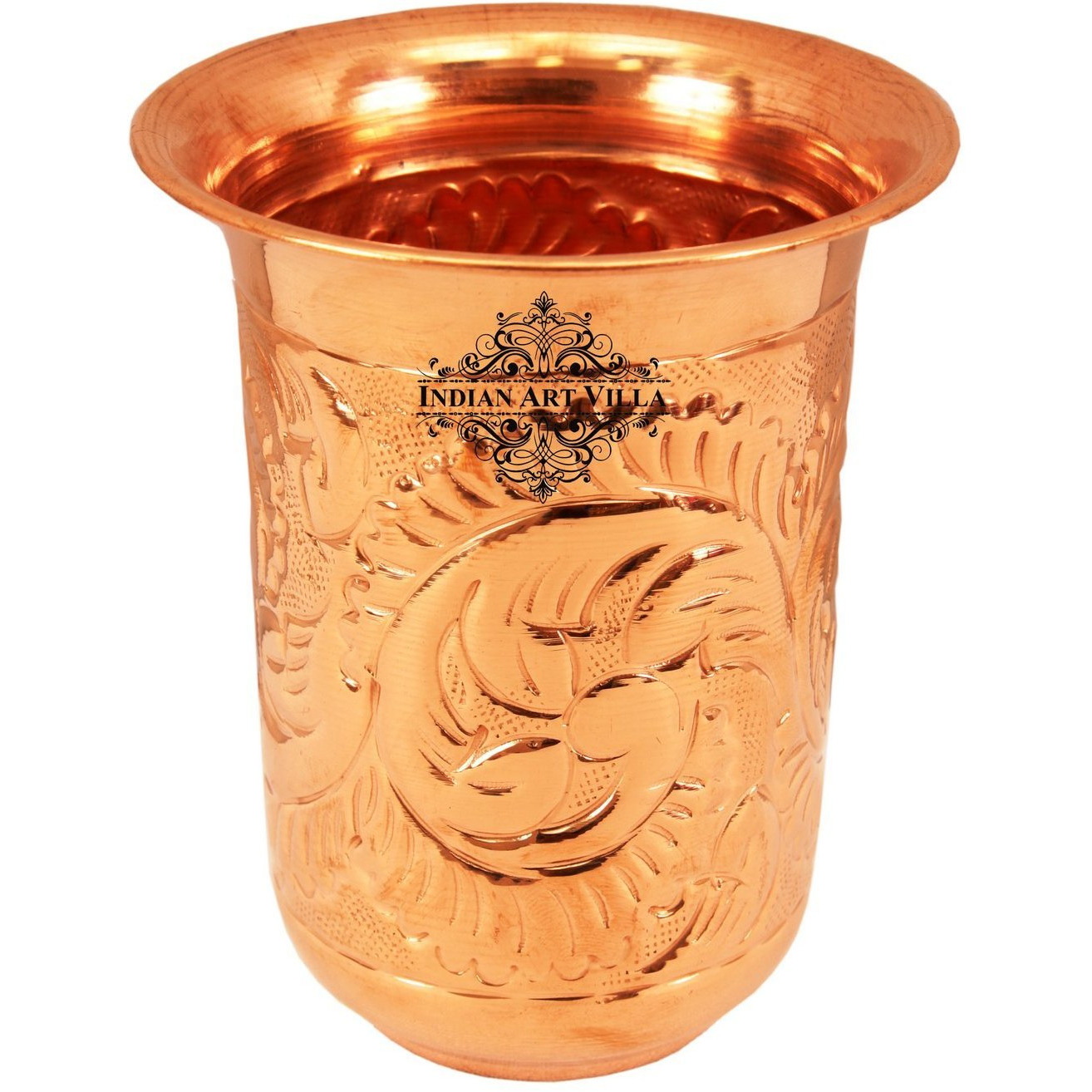 IndianArtVilla Pure Copper Designer Curved Glass Goblet Tumbler 12 Oz
