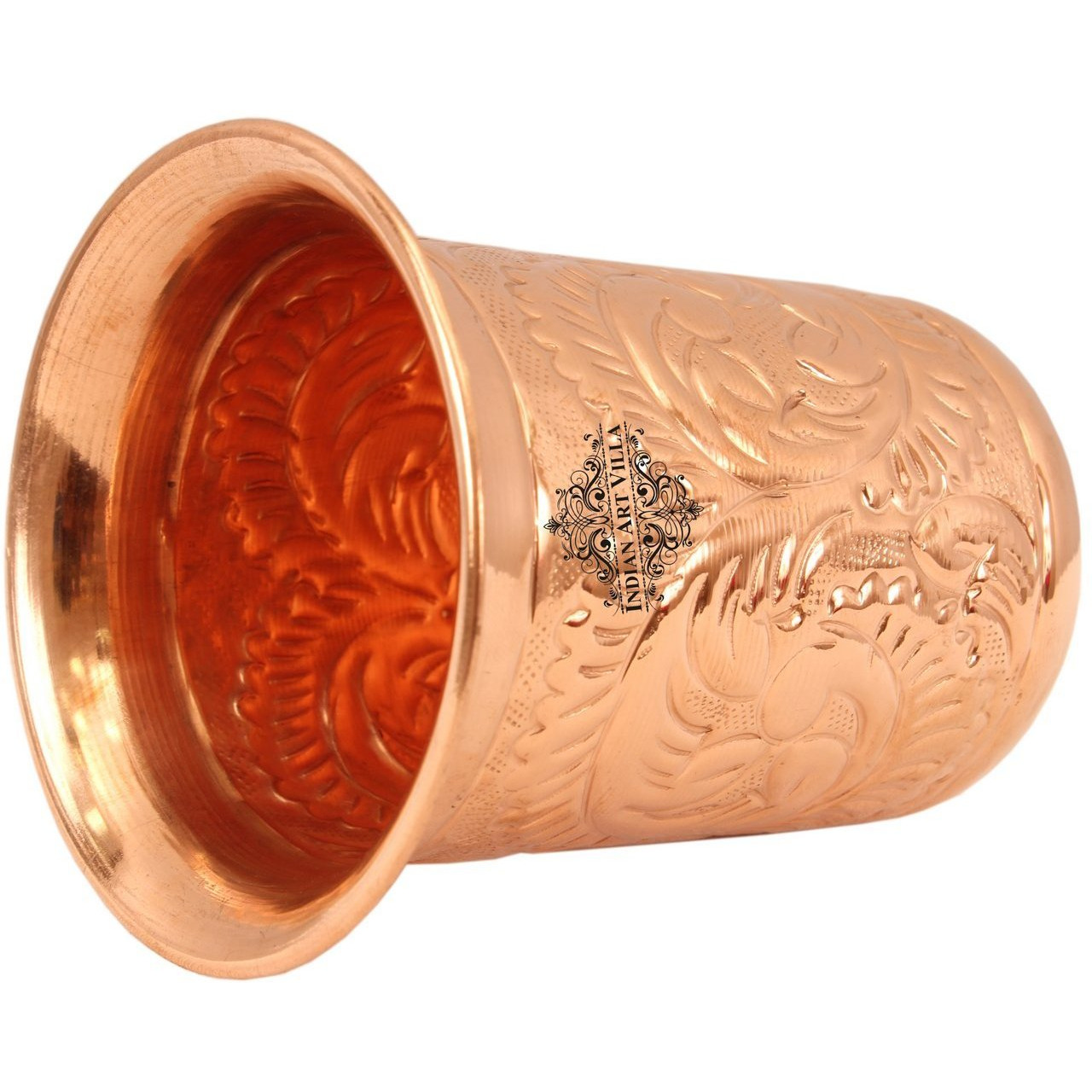 IndianArtVilla Pure Copper Designer Curved Glass Goblet Tumbler 12 Oz