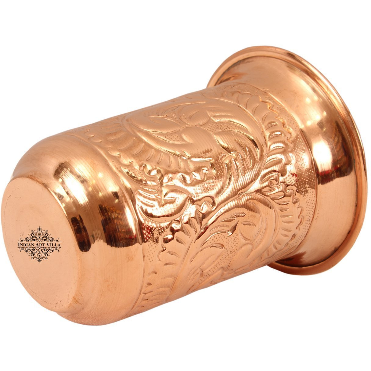 IndianArtVilla Pure Copper Designer Curved Glass Goblet Tumbler 12 Oz