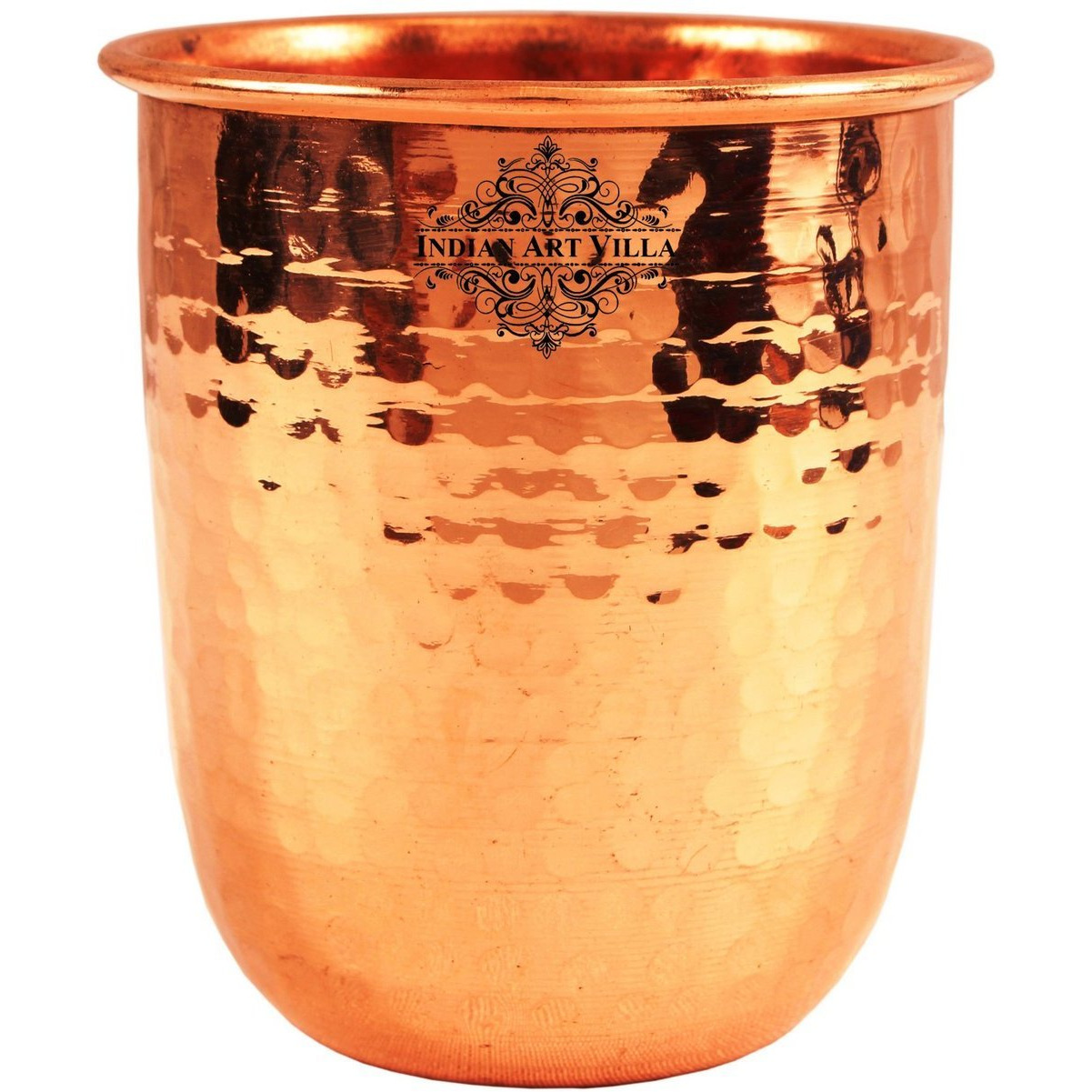 IndianArtVilla Pure Copper Round Hammered Design Glass Goblet Tumbler 10 Oz