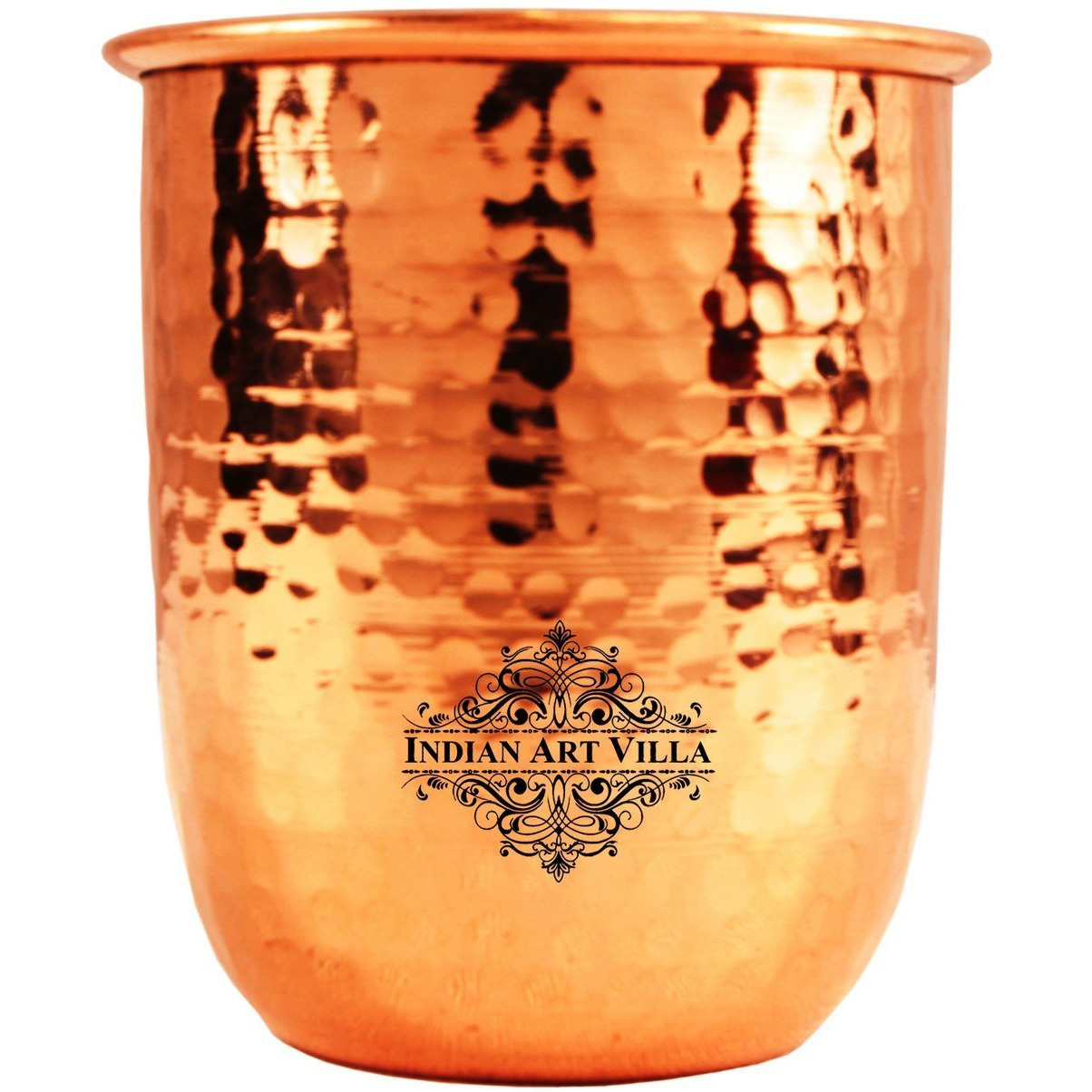 IndianArtVilla Pure Copper Round Hammered Design Glass Goblet Tumbler 10 Oz