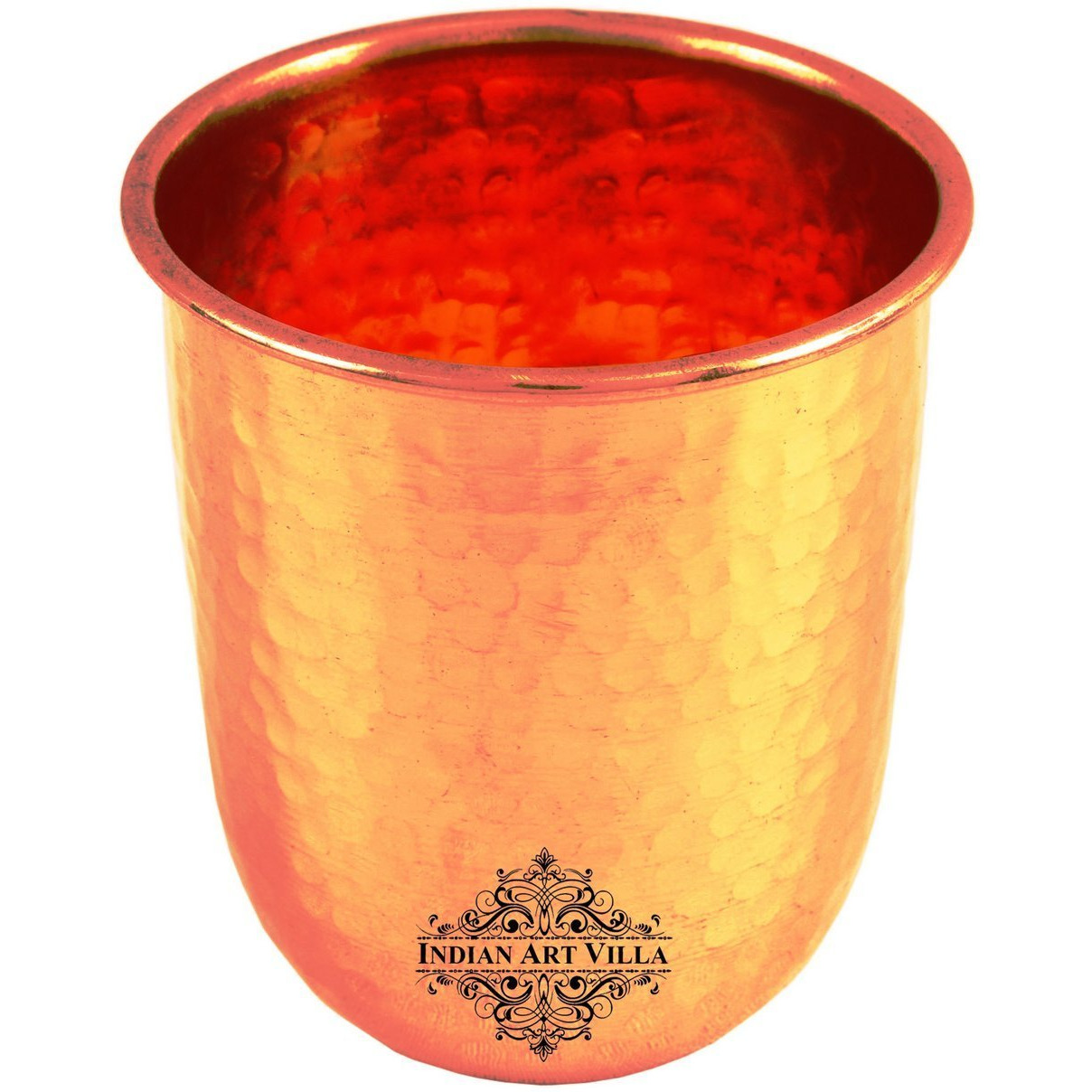 IndianArtVilla Pure Copper Round Hammered Design Glass Goblet Tumbler 10 Oz
