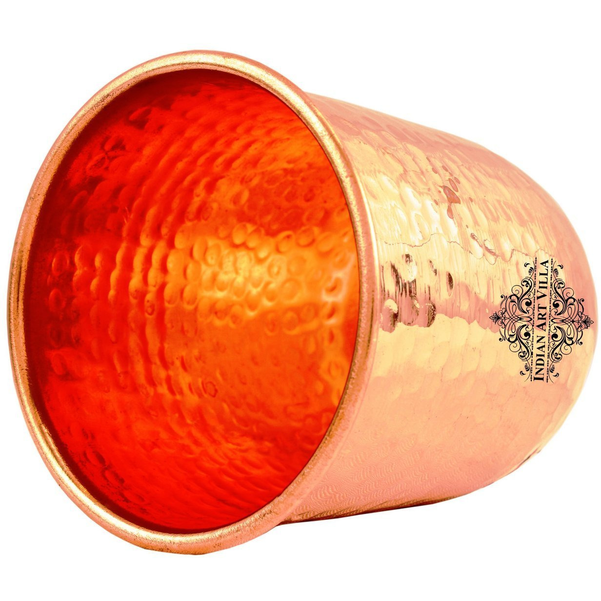 IndianArtVilla Pure Copper Round Hammered Design Glass Goblet Tumbler 10 Oz