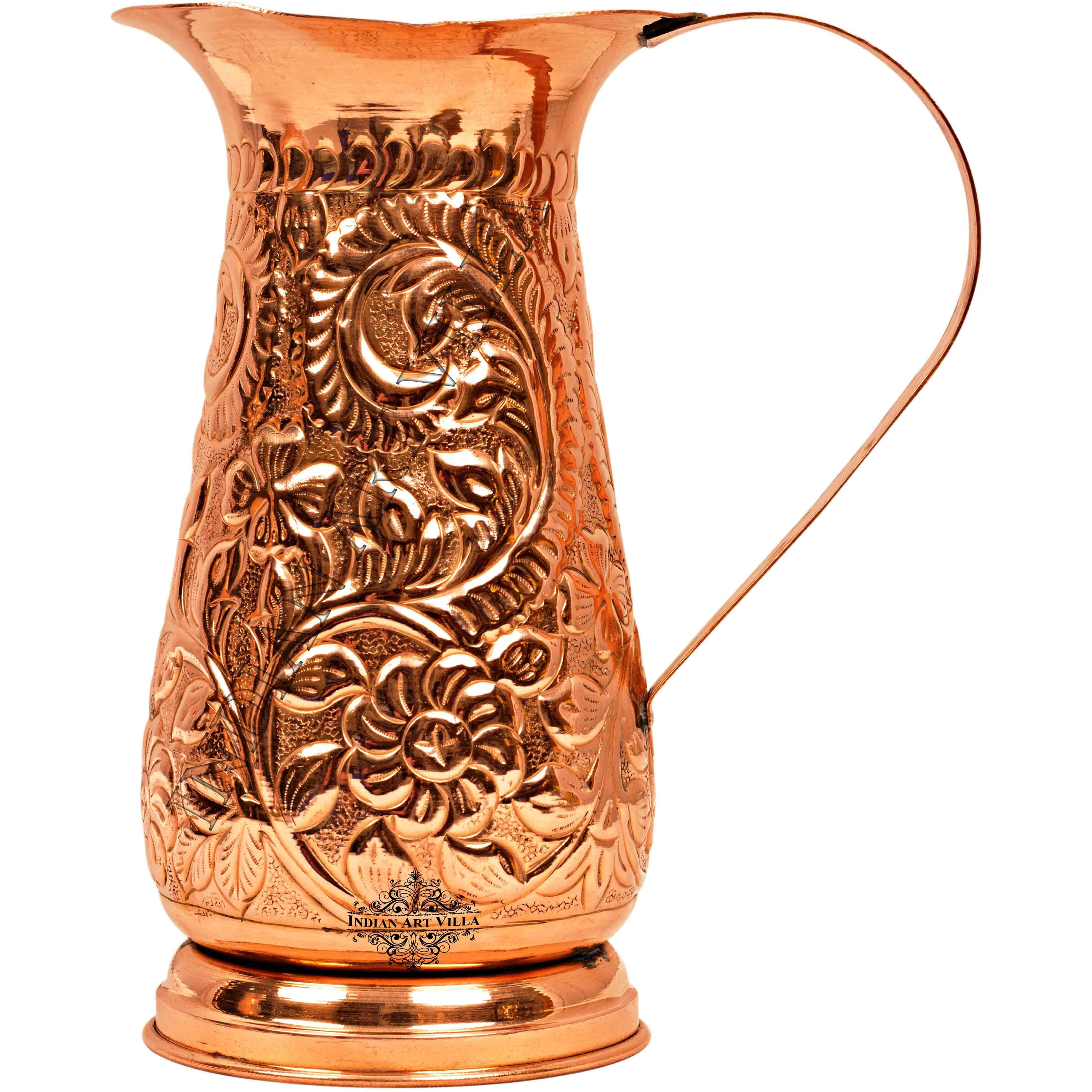 IndianArtVilla Pure Copper Designer Jug Pitcher 44 Oz