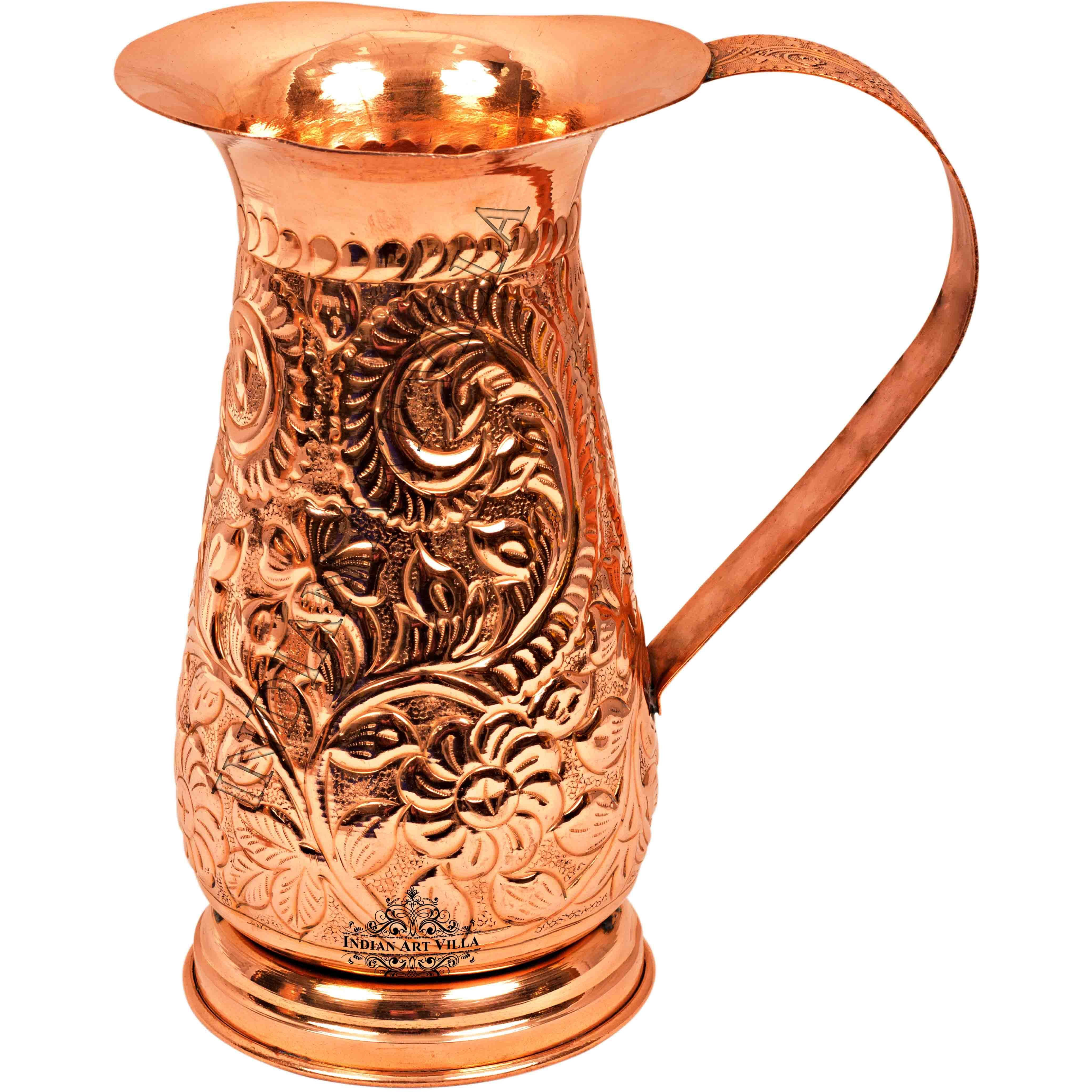 IndianArtVilla Pure Copper Designer Jug Pitcher 44 Oz