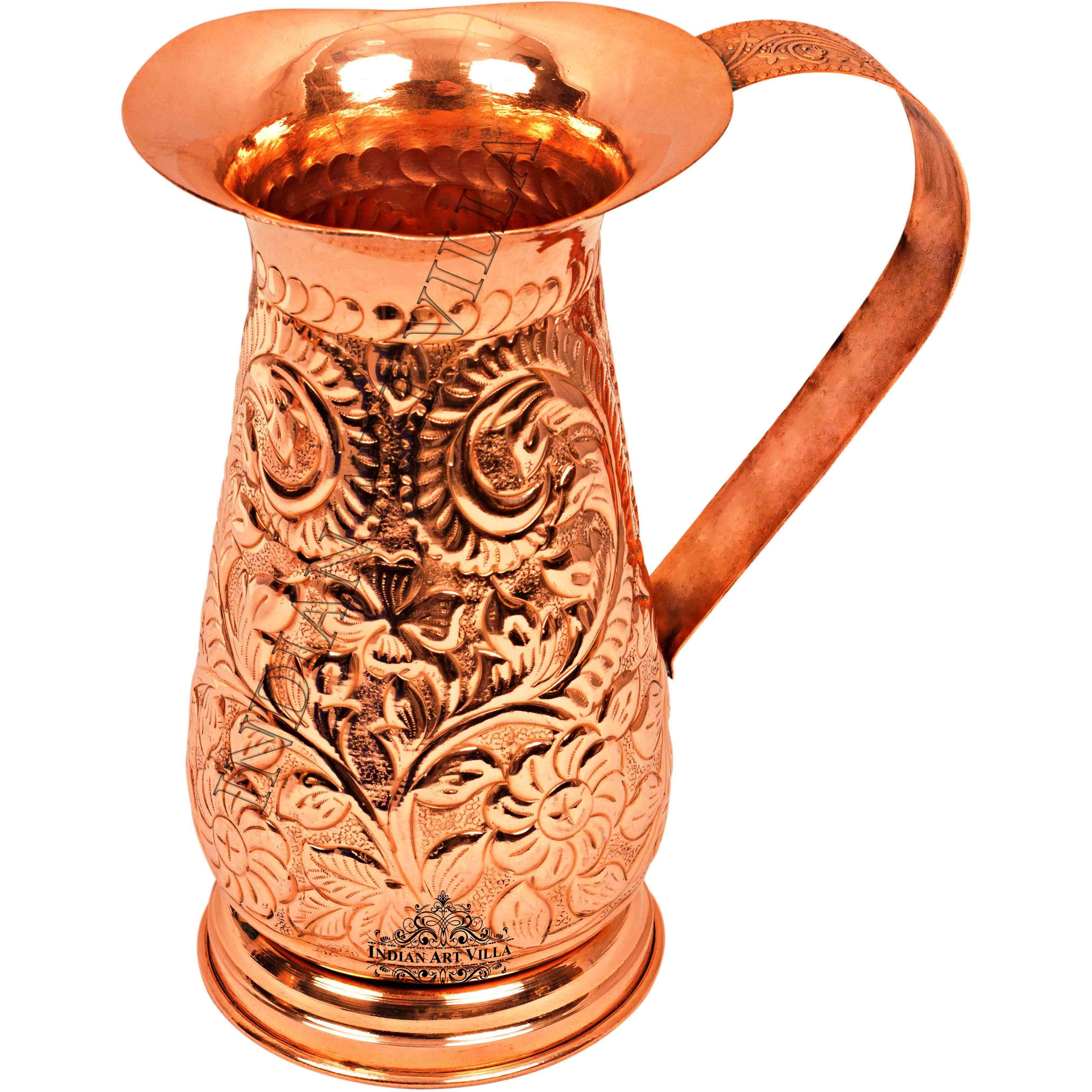 IndianArtVilla Pure Copper Designer Jug Pitcher 44 Oz