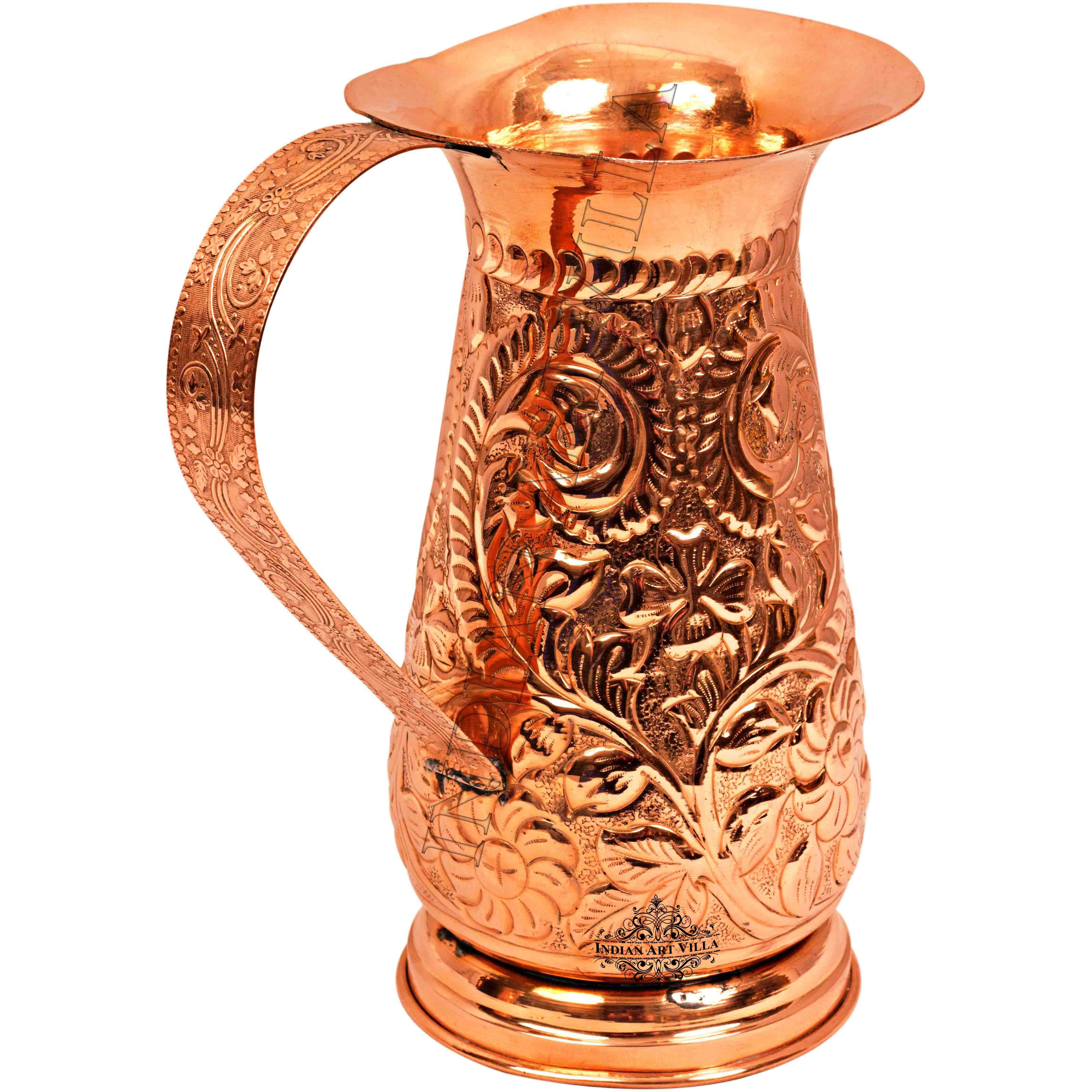 IndianArtVilla Pure Copper Designer Jug Pitcher 44 Oz