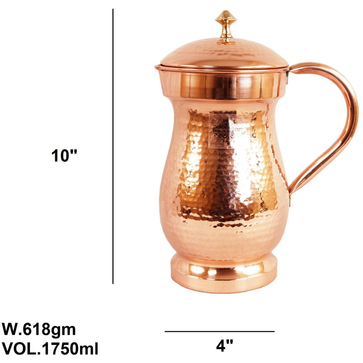 IndianArtVilla Pure Copper Mughlai Hammered Design Jug Pitcher 57 Oz