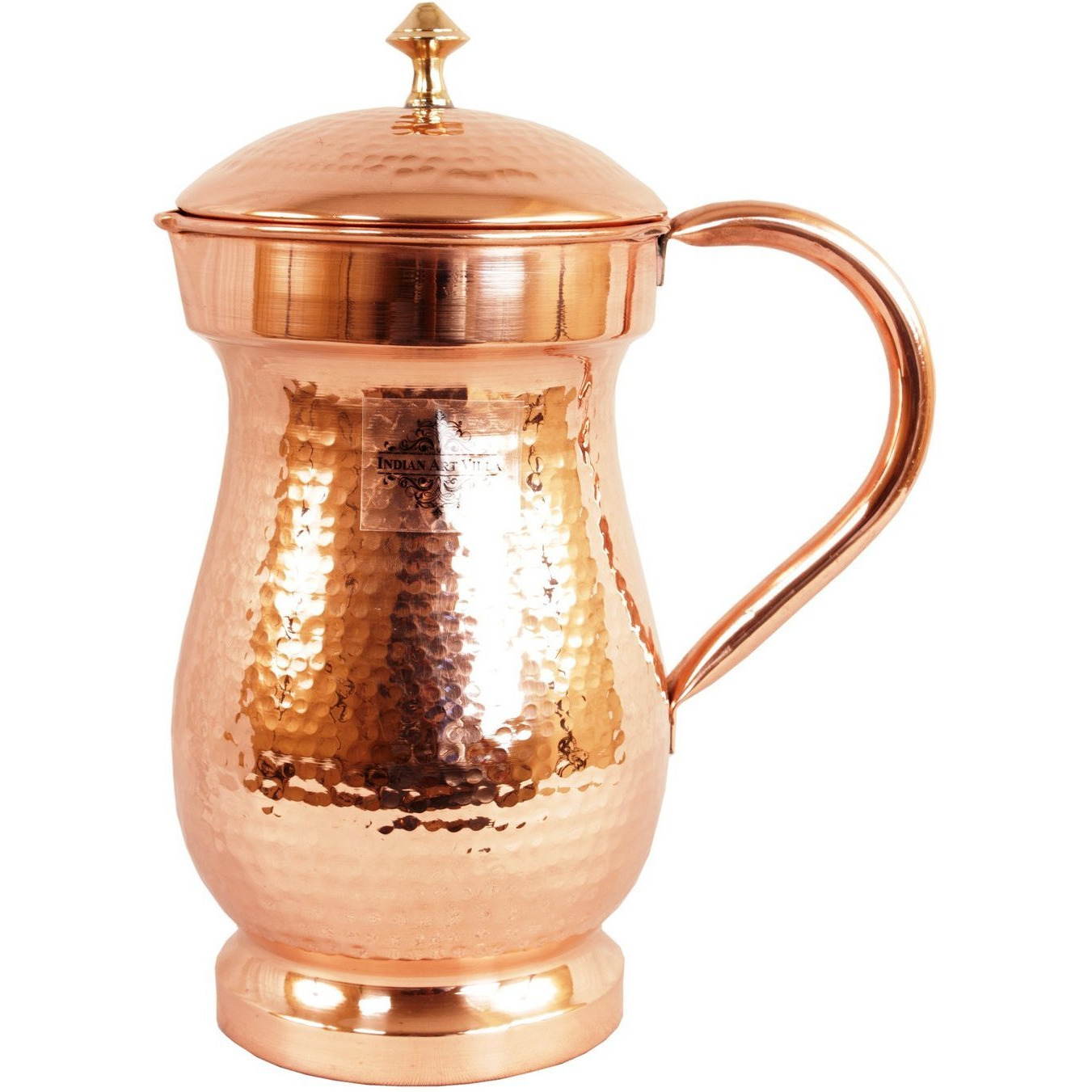 IndianArtVilla Pure Copper Mughlai Hammered Design Jug Pitcher 57 Oz
