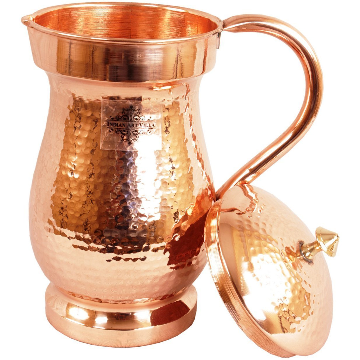IndianArtVilla Pure Copper Mughlai Hammered Design Jug Pitcher 57 Oz