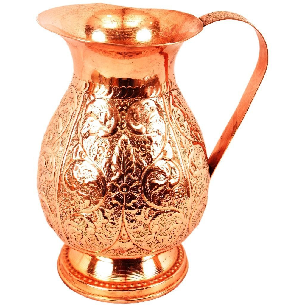 IndianArtVilla Copper Big Flower Design Jug Pitcher 81 Oz