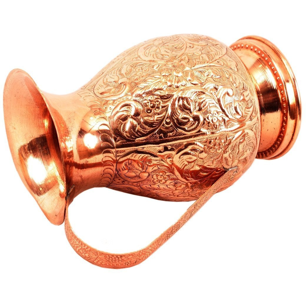 IndianArtVilla Copper Big Flower Design Jug Pitcher 81 Oz