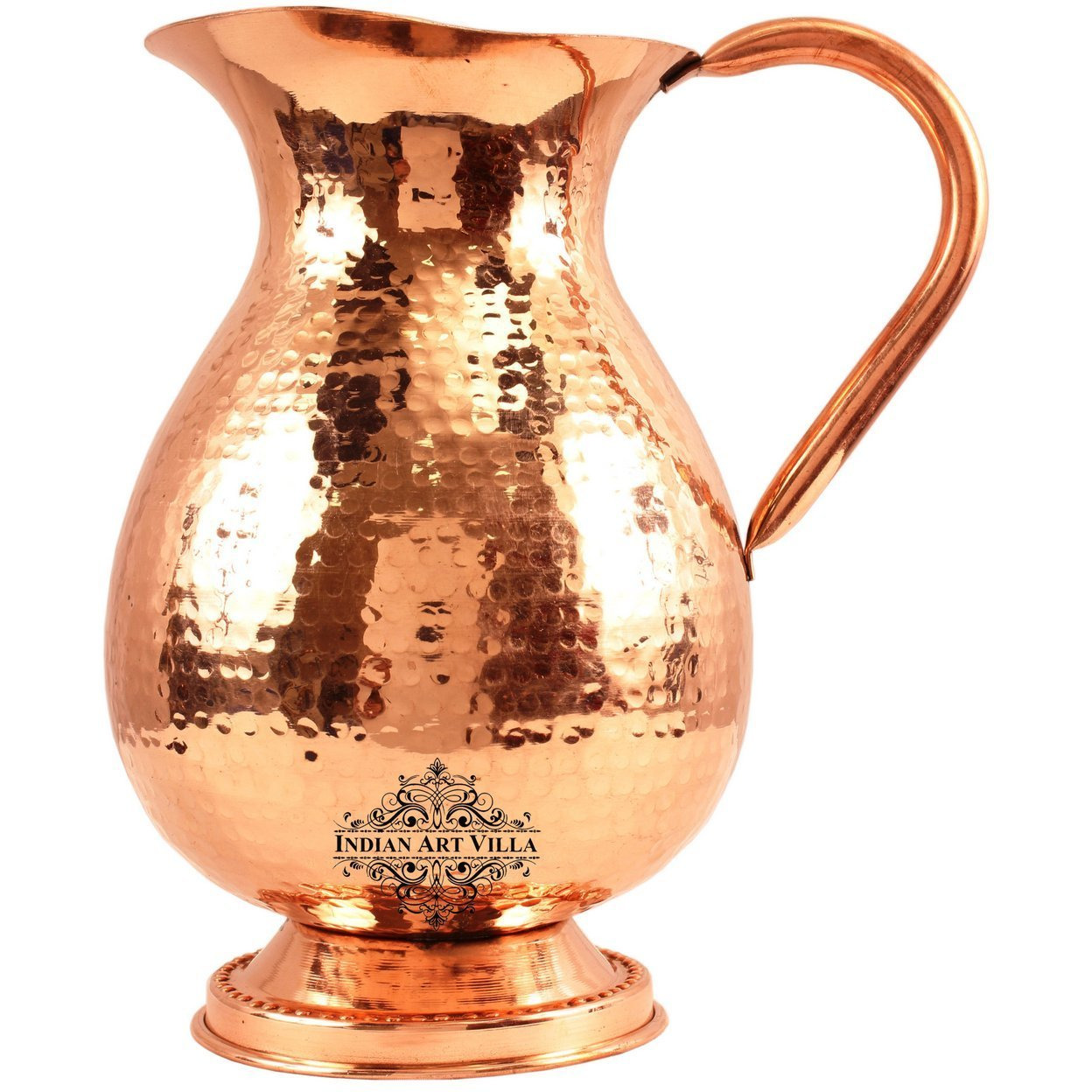 IndianArtVilla Copper Big Fat Hammered Jug Pitcher & Designer Bottom 77 Oz