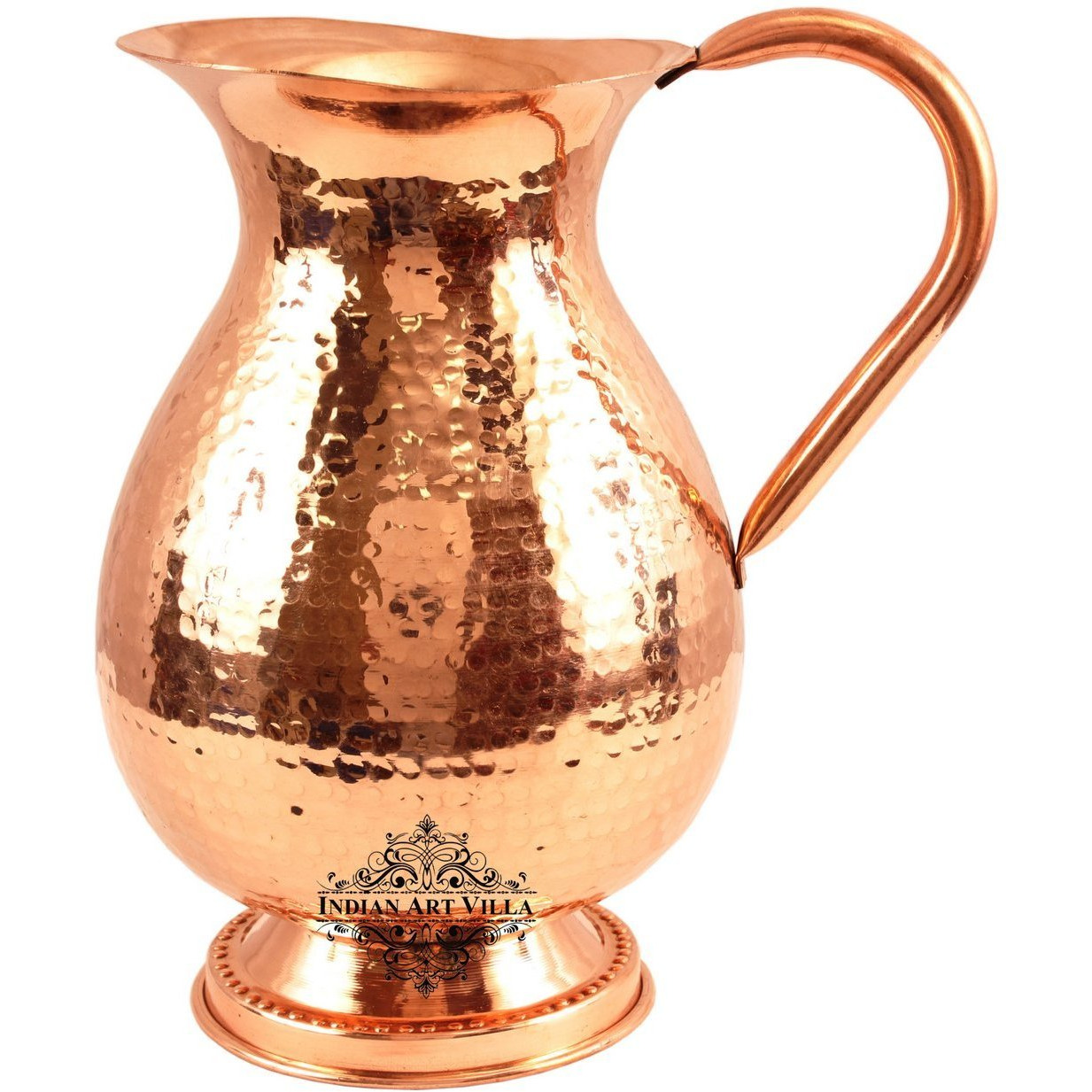 IndianArtVilla Copper Big Fat Hammered Jug Pitcher & Designer Bottom 77 Oz