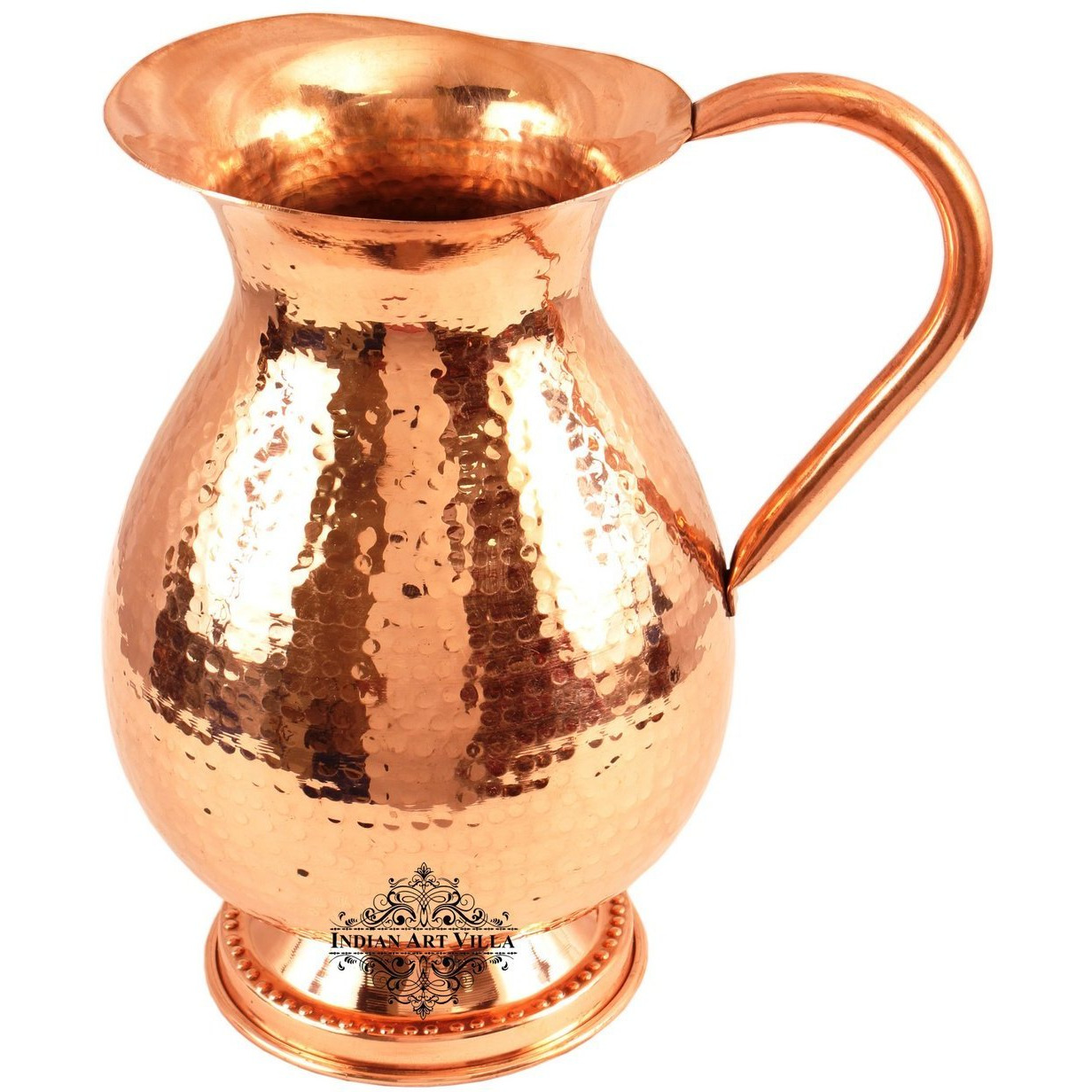 IndianArtVilla Copper Big Fat Hammered Jug Pitcher & Designer Bottom 77 Oz