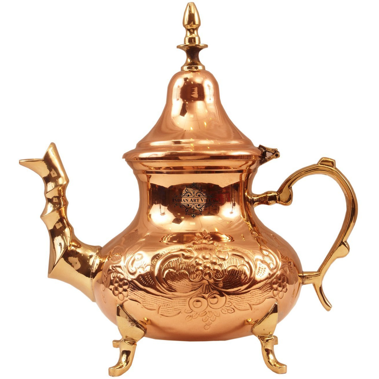 IndianArtVilla Copper Designer Mughlai Tea Pot with Inside Lining 45 Oz