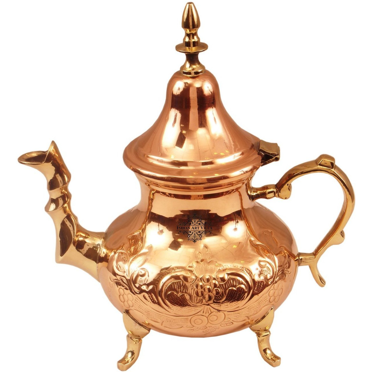 IndianArtVilla Copper Designer Mughlai Tea Pot with Inside Lining 45 Oz
