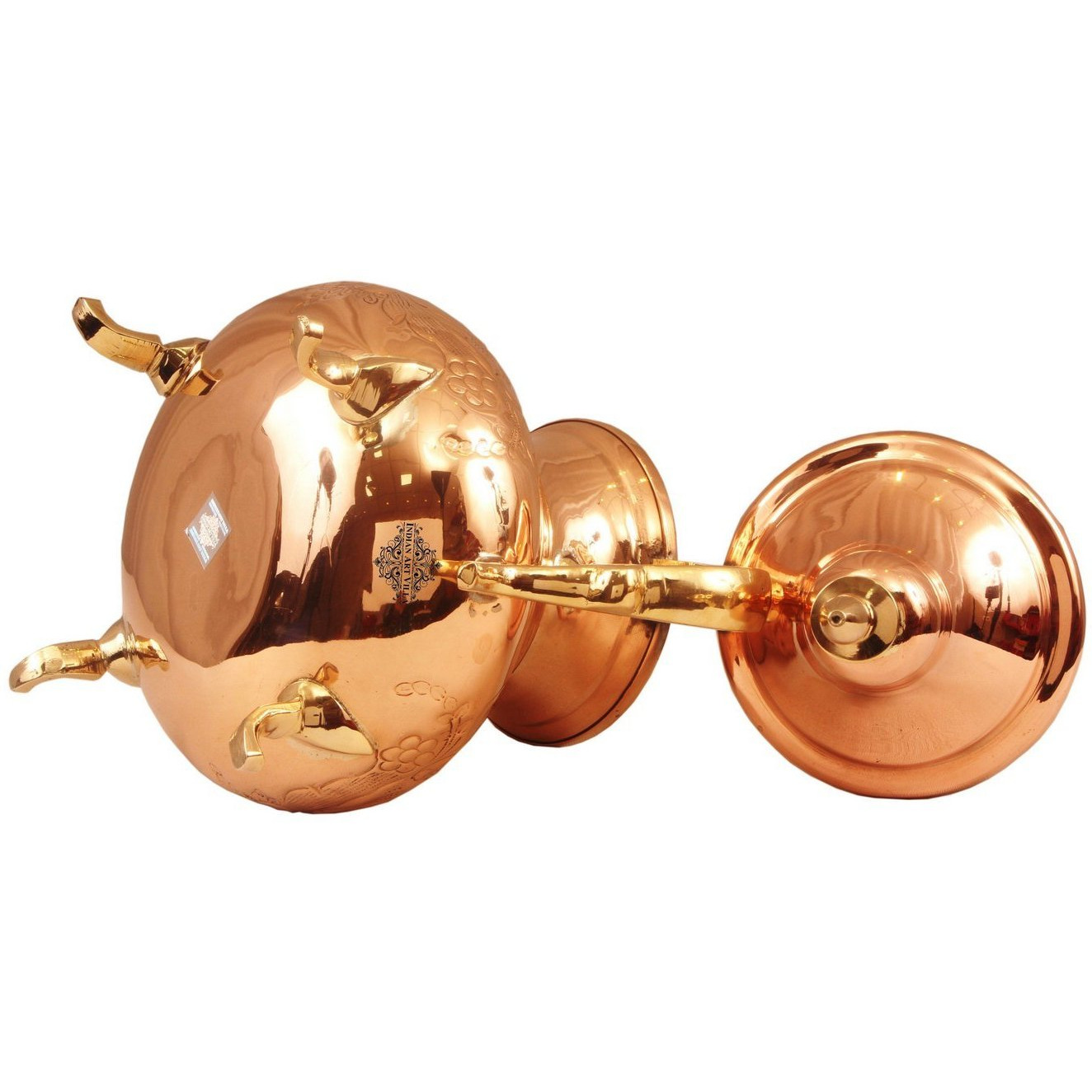 IndianArtVilla Copper Designer Mughlai Tea Pot with Inside Lining 45 Oz